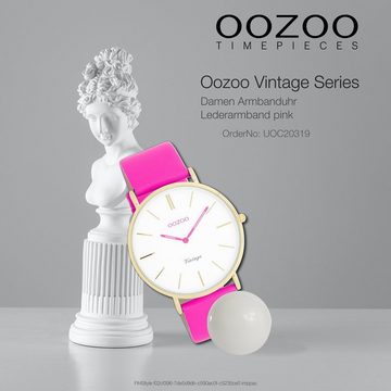 OOZOO Quarzuhr Oozoo Damen Armbanduhr Vintage Series, Damenuhr rund, groß (ca. 40mm), Lederarmband pink, Fashion