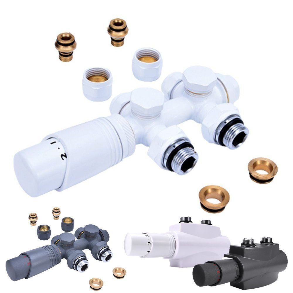 XERSEK Heizkörperthermostat Eck- und Durchgangsform Multiblock für Heizkörper mit Thermostat, (Anschlussarmatur Ventil Heizungszubehör) für Heizkörper und Handtuchtrockner Hahnblock