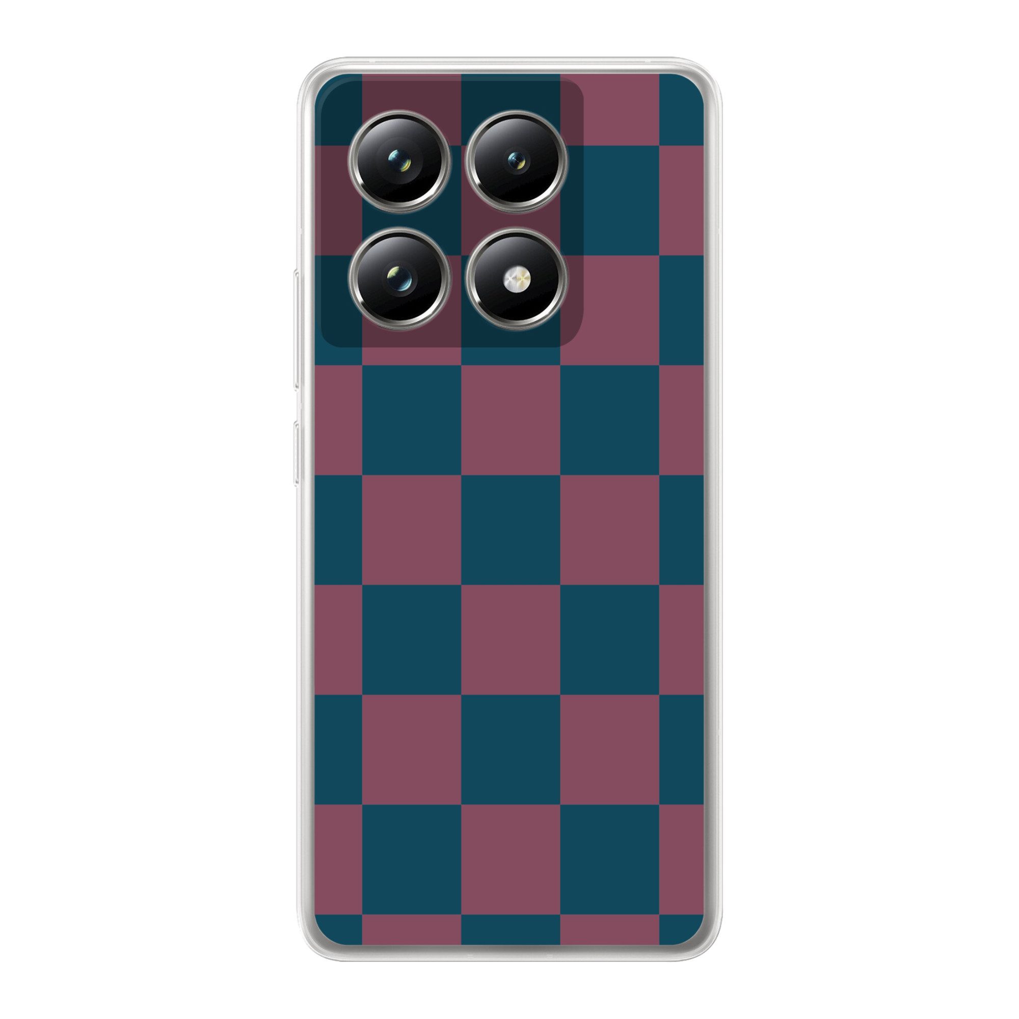 MuchoWow Handyhülle für Xiaomi 14T Pro Schachbrett Druck - Blau - Rot - Würfel, Phone Case, Silikon, Schutzhülle Dünn