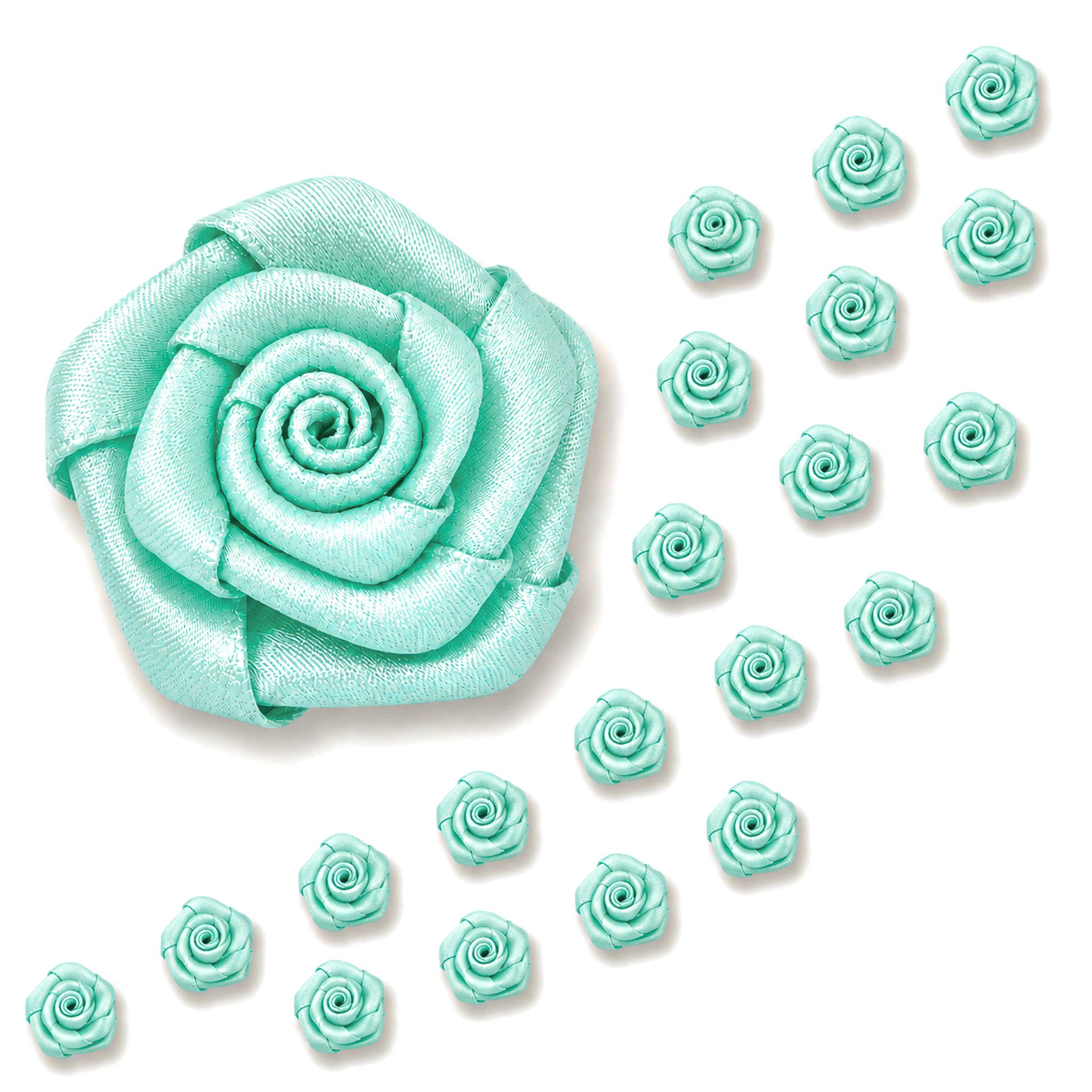 Creativery Streudeko, Satinrosen 15mm zum Basteln & Aufnähen 20 Stück Helltürkis