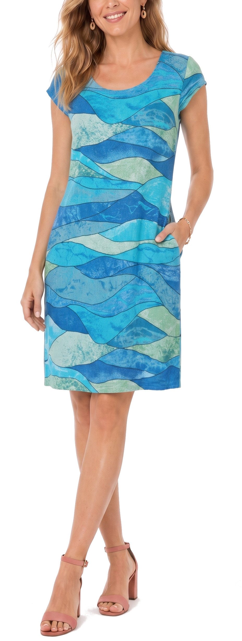 dy_mode Midikleid Damen Leinenkleid Knielanges Sommerkleid Midi Kleid Strandkleid leicht taillierte Passform, mit seitlichen Eingriffstaschen – Bild 3 von 5