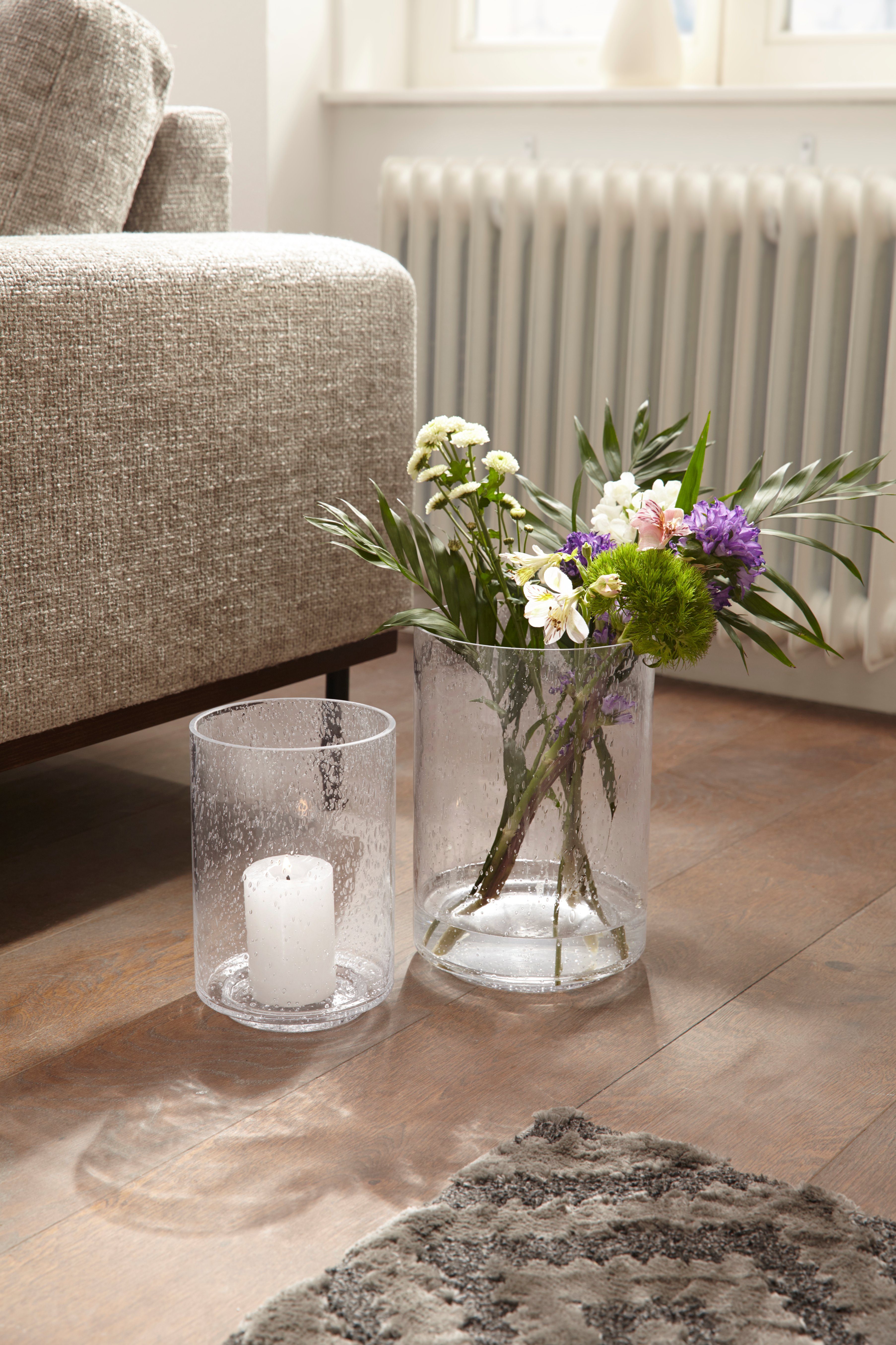 Home affaire Lufteinschlüssen, Vase Höhe als Glas, mit St), (1 cm aus auch Windlicht 30 für Stumpenkerzen, ideal
