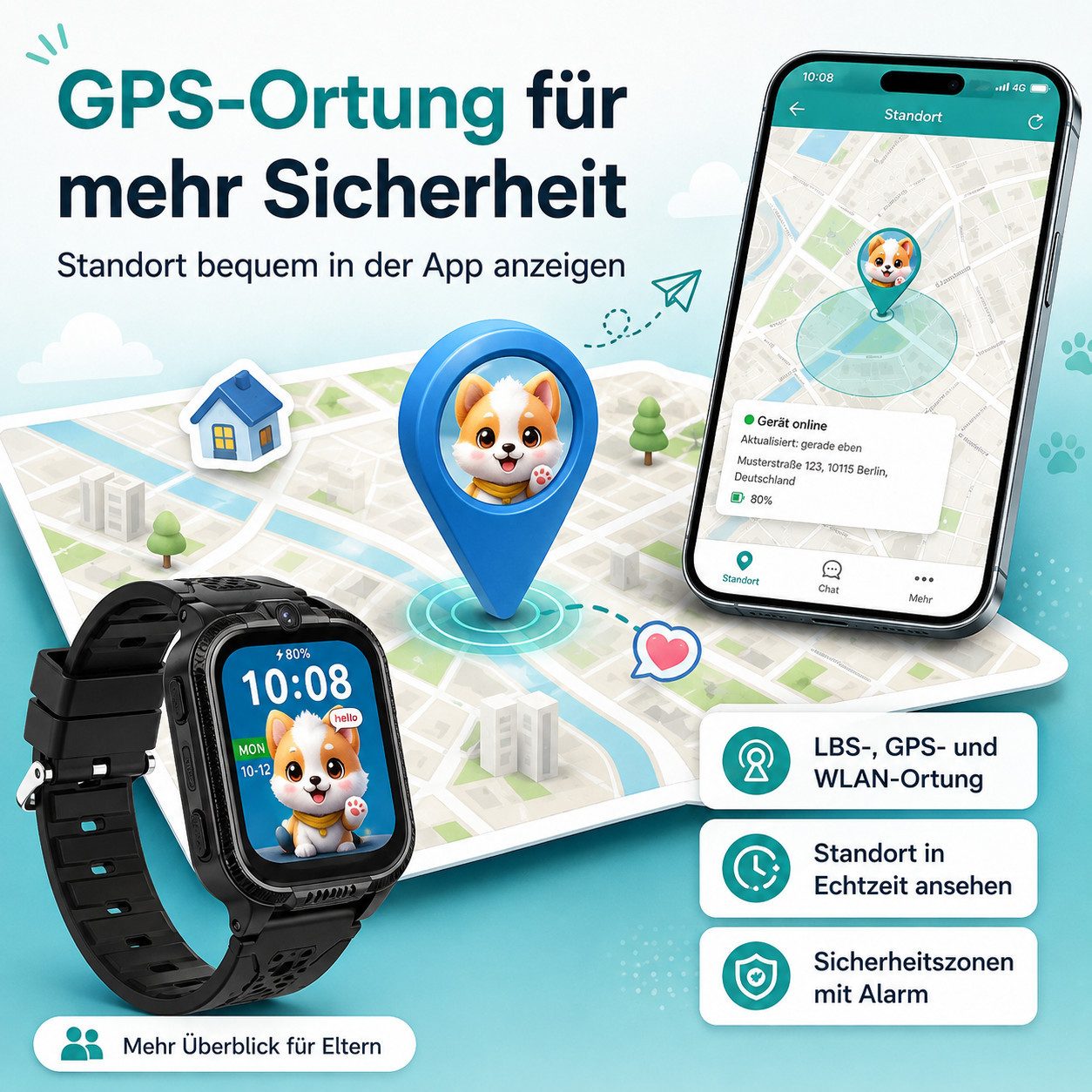Forrlite Kinderuhr Smartwatch Kinder mit GPS und 4G, Installierbare APP Smartwatch (Smartwatch cm) (1,83 Zoll), 1,83"", 8GB, GPS+LES, 4G-LTE, IP67, SOS, Bluetoo – Bild 4 von 5
