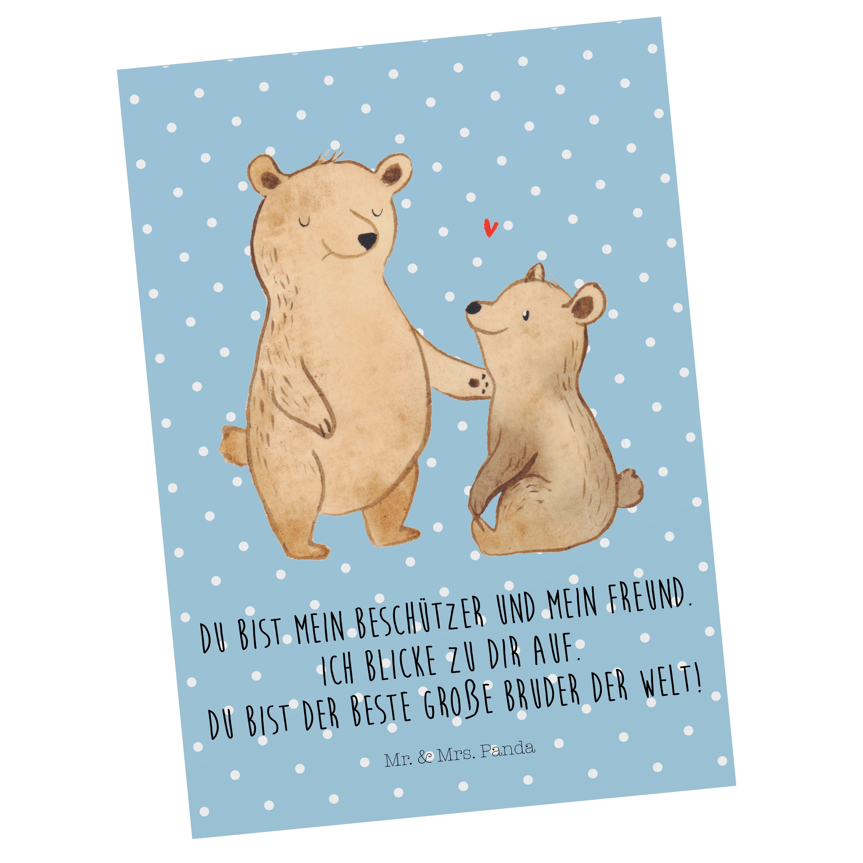 Mr. & Mrs. Panda Postkarte Bär Großer Bruder - Blau Pastell - Geschenk, Muttertag, Geschenkkarte