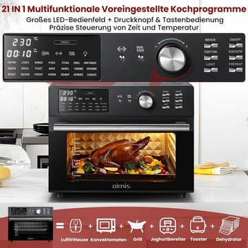 OIMIS Heißluftfritteuse Backofen 30L Mit 21 Programme, xxl, 1800,00 W, mit luftfritteuseÖlfreierMultifunktions-Heißluftofen DUAL COOK Rezepte