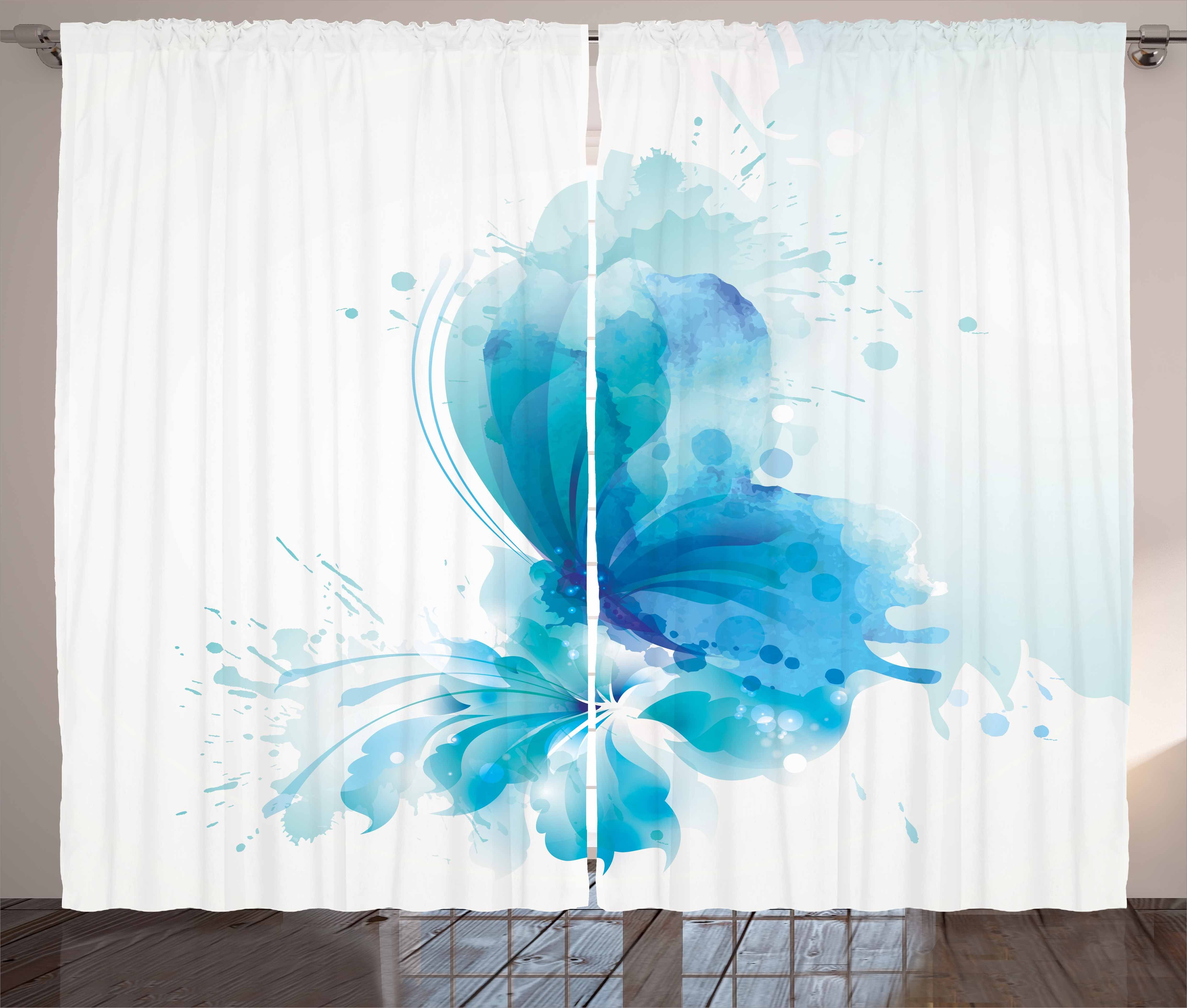 Gardine Schlafzimmer Kräuselband Vorhang mit Schlaufen auf Aquarell und Abakuhaus, Blume Haken, Schmetterling