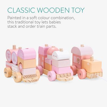 Navaris Spielzeug-Zug Holzzug Spielzeug für Mädchen und Jungen - inkl. Holzbausteine, (1-tlg)