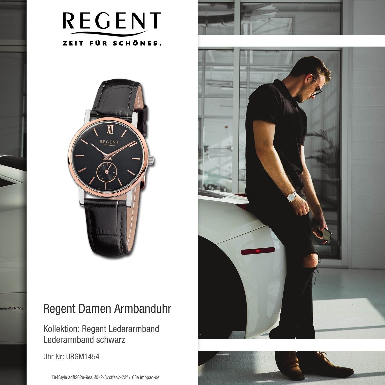 Analog, Regent Quarzuhr Damen 27mm), Armbanduhr schwarz Lederarmband Damen-Armbanduhr klein rund, Regent (ca.
