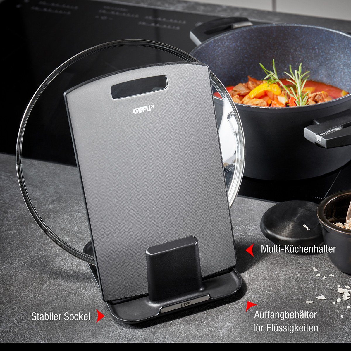 GEFU Topfdeckel Küchenhelfer CADDY Halter für Tablet Smartphone De