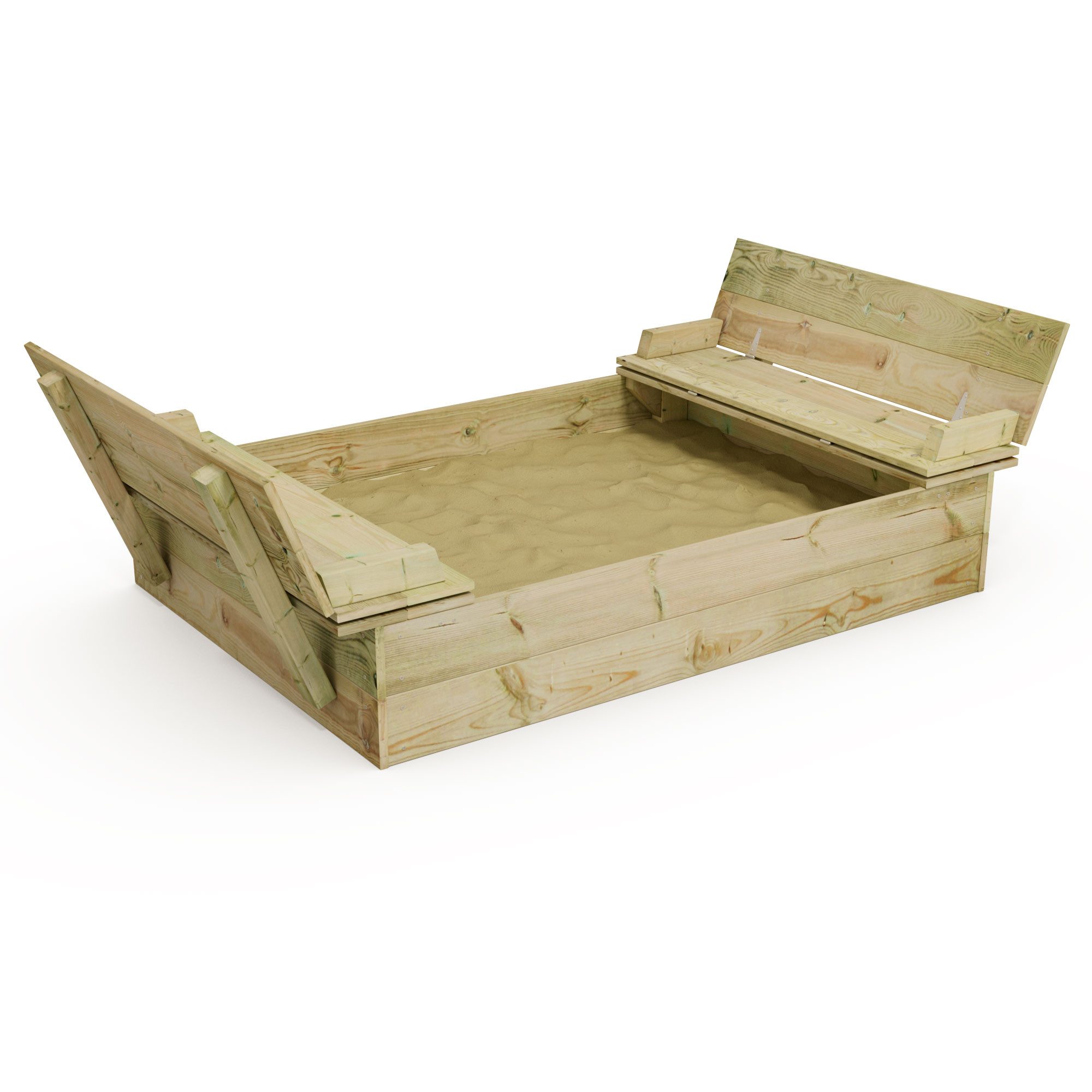 Wickey Sandkasten Flippey - Holzsandkasten mit Deckel & Bank - verschiedene Größen -, (Praktischer Klappdeckel schützt den Sand vor Verschmutzung & Tieren, Ideal für Sandspiele im eigenen Garten - Fördert Kreativität & Motorik), extrem witterungsbeständig