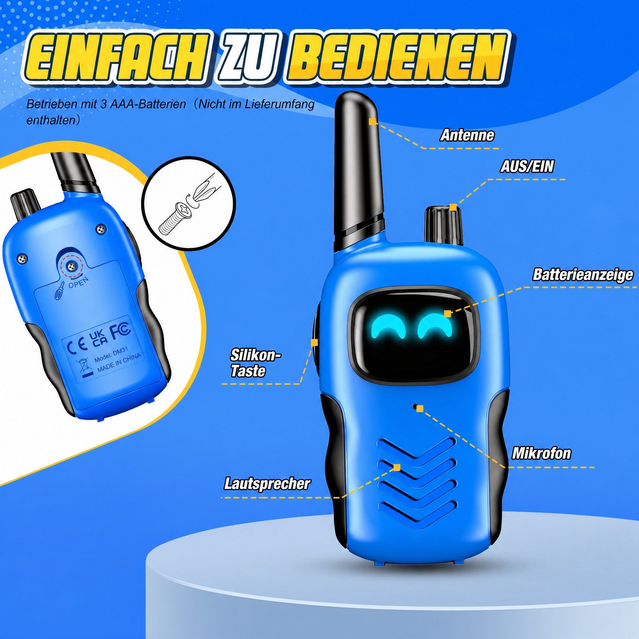 Wootoy Walkie Talkie Funkgeräte Kinder Roboter-Walkie-Talkies Spielzeug, (mit Reichweite von bis zu ca. 300 m unter geeigneten Bedingungen, 2-St., Push-to-Talk-Bedienung unkomplizierte Nutzung für Kinder ab 3 Jahren), in Geschenkbox ideal für Indoor- und Outdoor-Abenteuer