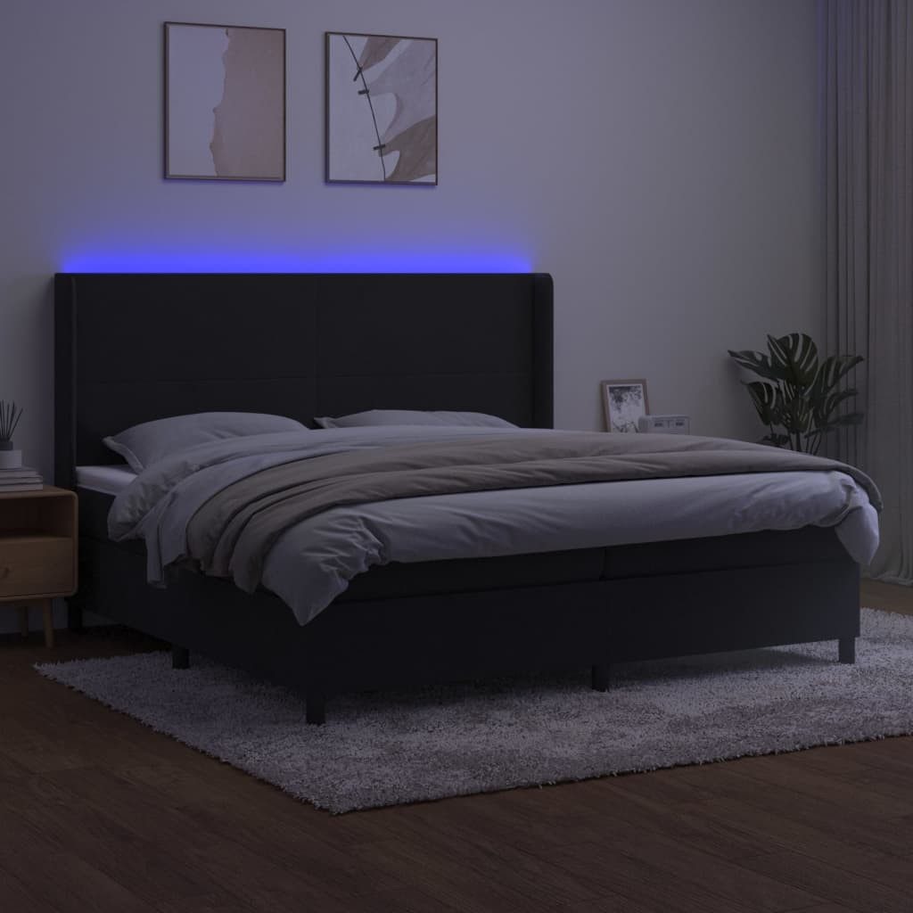 vidaXL Bett Boxspringbett mit Matratze & LED Schwarz 200x200 cm Samt