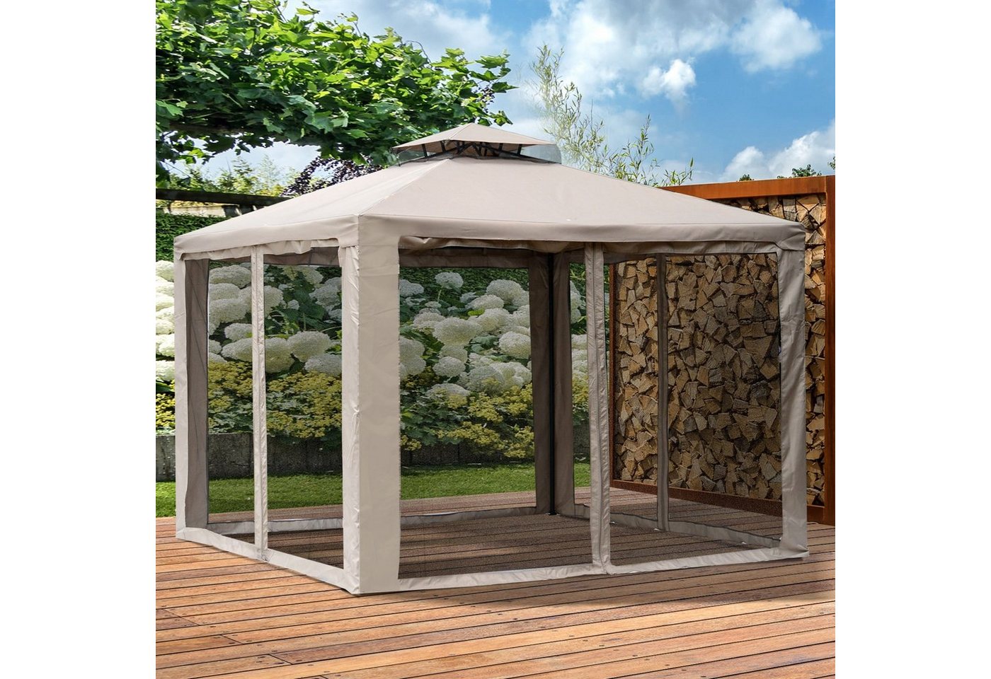 Thumbnail - Outsunny Pavillon Festzelt, Wetterfest, mit 4 Seitenteilen, (Gartenpavillon mit Moskitonetz, Pavillon mit Doppeldach), D...
