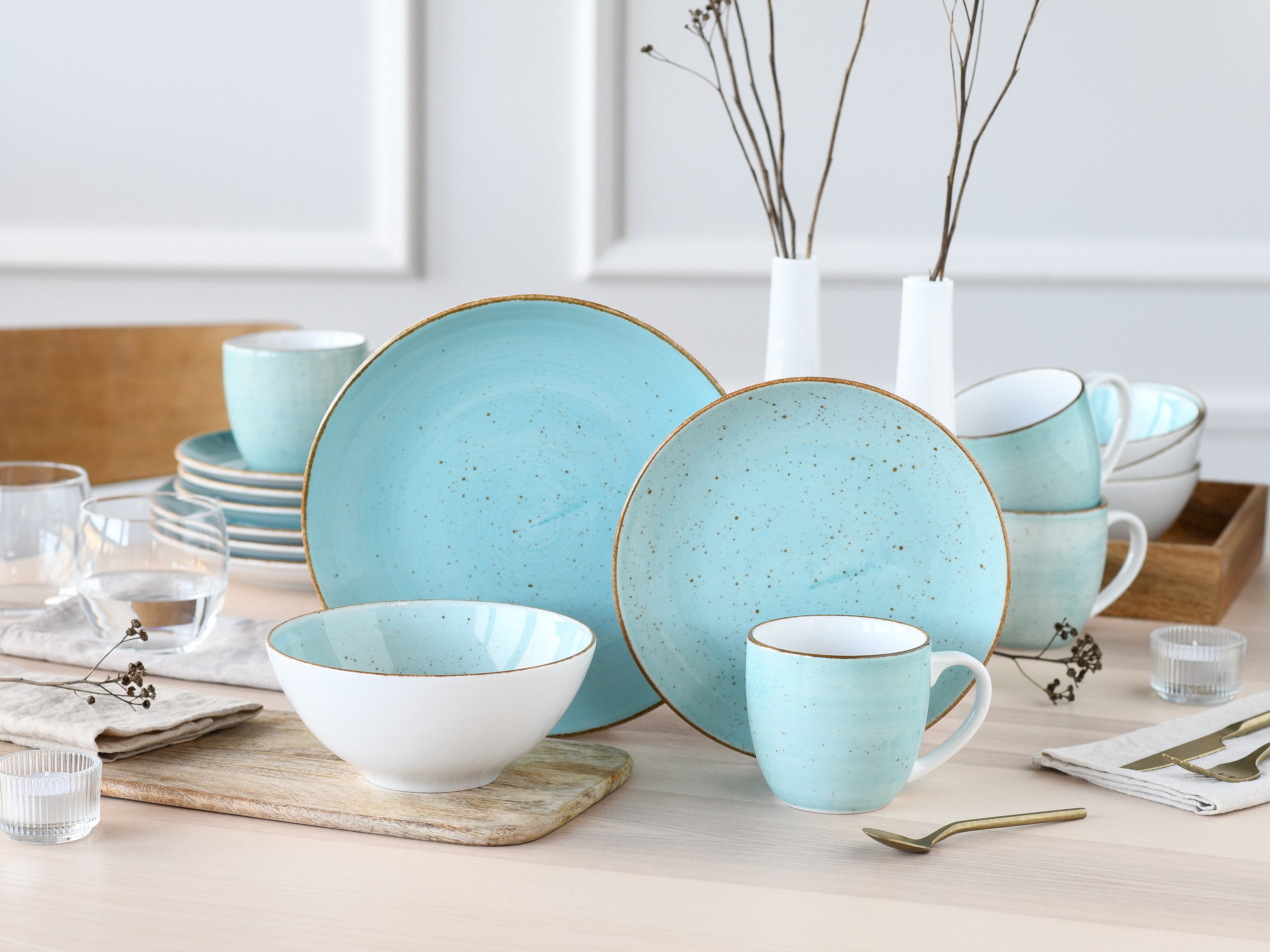 CreaTable Kombiservice Vintage Nature, Service 16-tlg. (16-tlg), 4 Personen, Porzellan, Naturverbundenes Design, Handgemalt