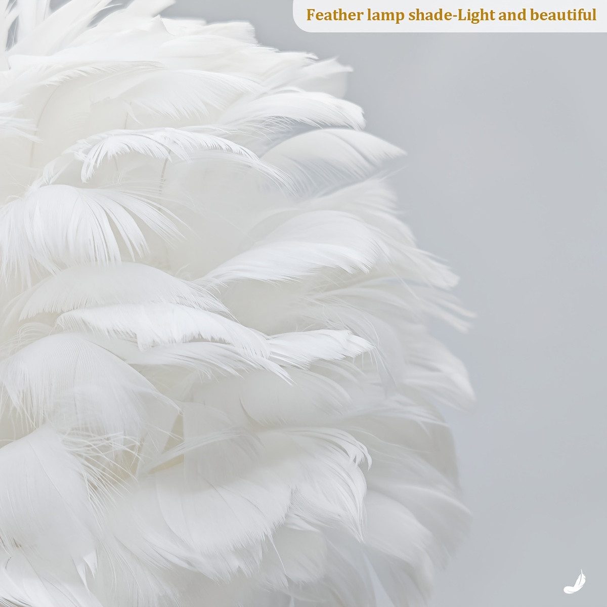JDONG Tischleuchte Weiße kunstliche Feder, Deko Lampe Wohnzimmer 30/35cm, E27, 3000K Warmweiß, Nachttischlampe mit goldenem Sockel, Feder-Tischleuchte – Bild 4 von 5