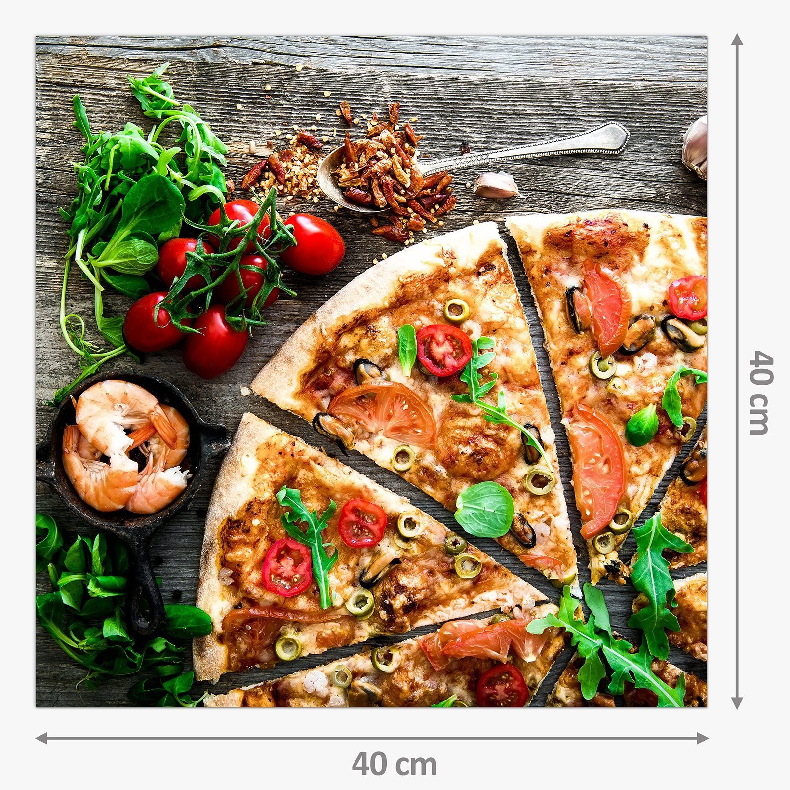 Spritzschutz Glas mit angeschnitten Primedeco Küchenrückwand Motiv Salami Pizza Küchenrückwand