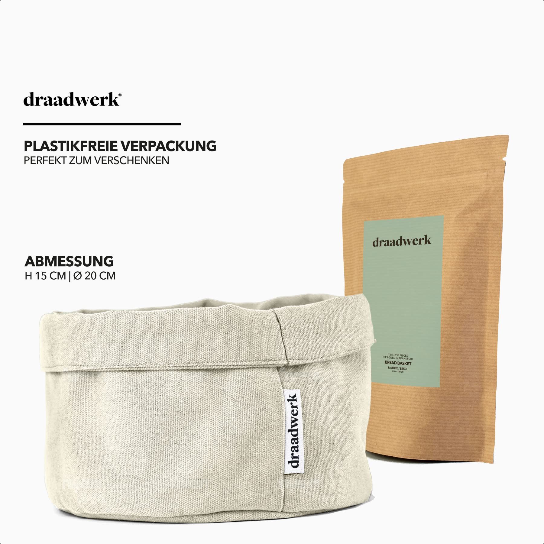 draadwerk® Brotkorb Stoff, Brötchenkorb, Aufbewahrungskorb, Frühstückskorb, Baumwolle, (Für Frühstück, Brunchen & Feiertage), Aufbewahrungskorb
