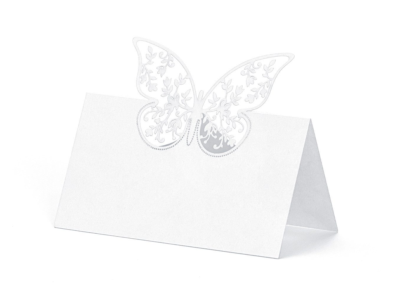 partydeco Grußkarten, Tischkarten mit Schmetterling 9 x 7,3 cm blanko 10 Stück perlweiß