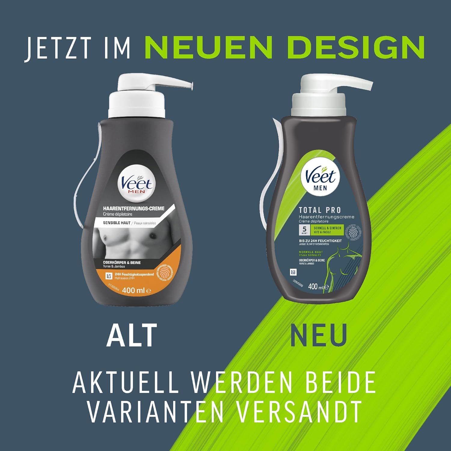 Veet MEN Enthaarungscreme Sensitive Power, (400 ml), 1 St., Haarentfernungscreme, für Oberkörper & Beine