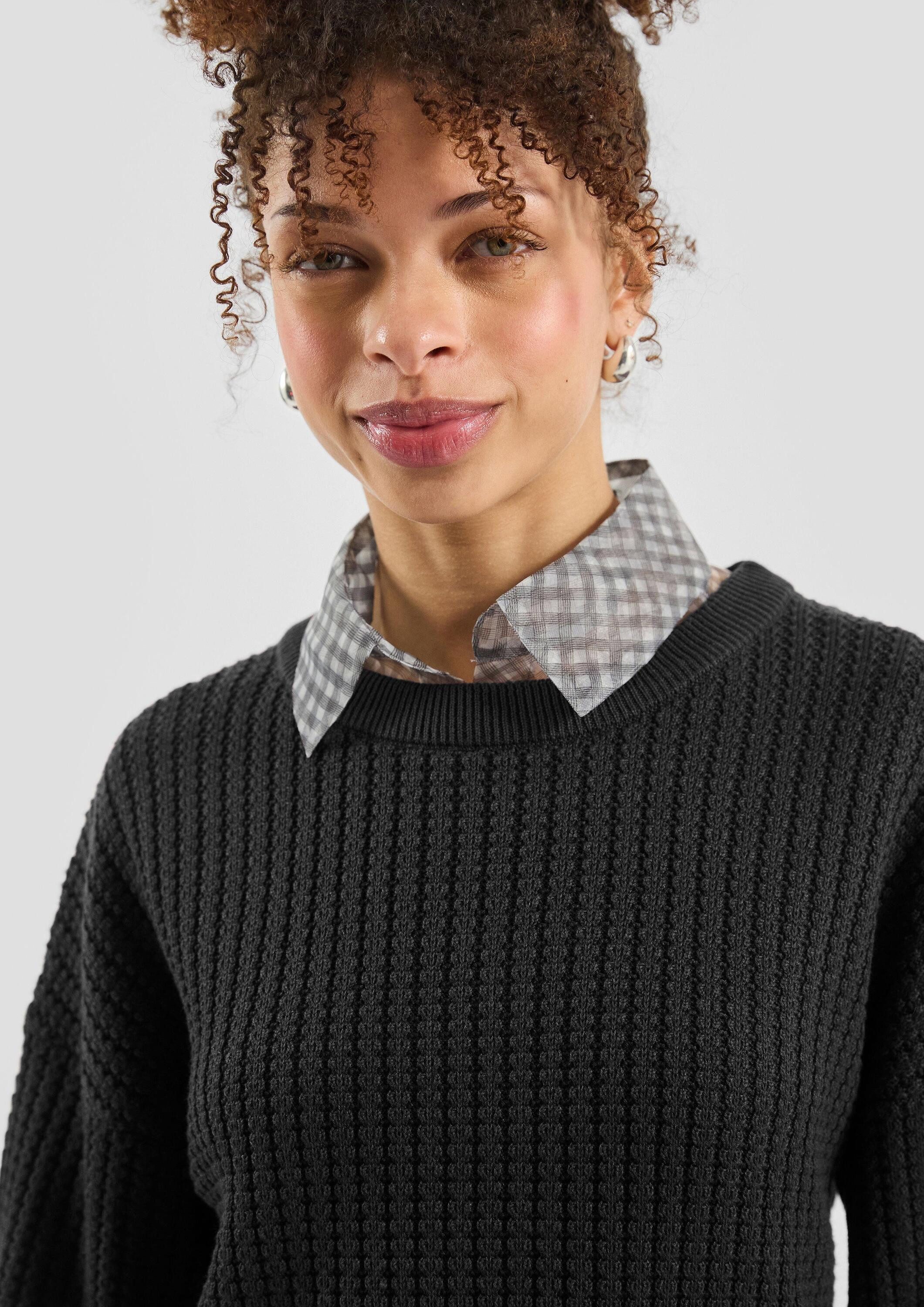 QS Longpullover Strickpullover Strukturierter Pullover