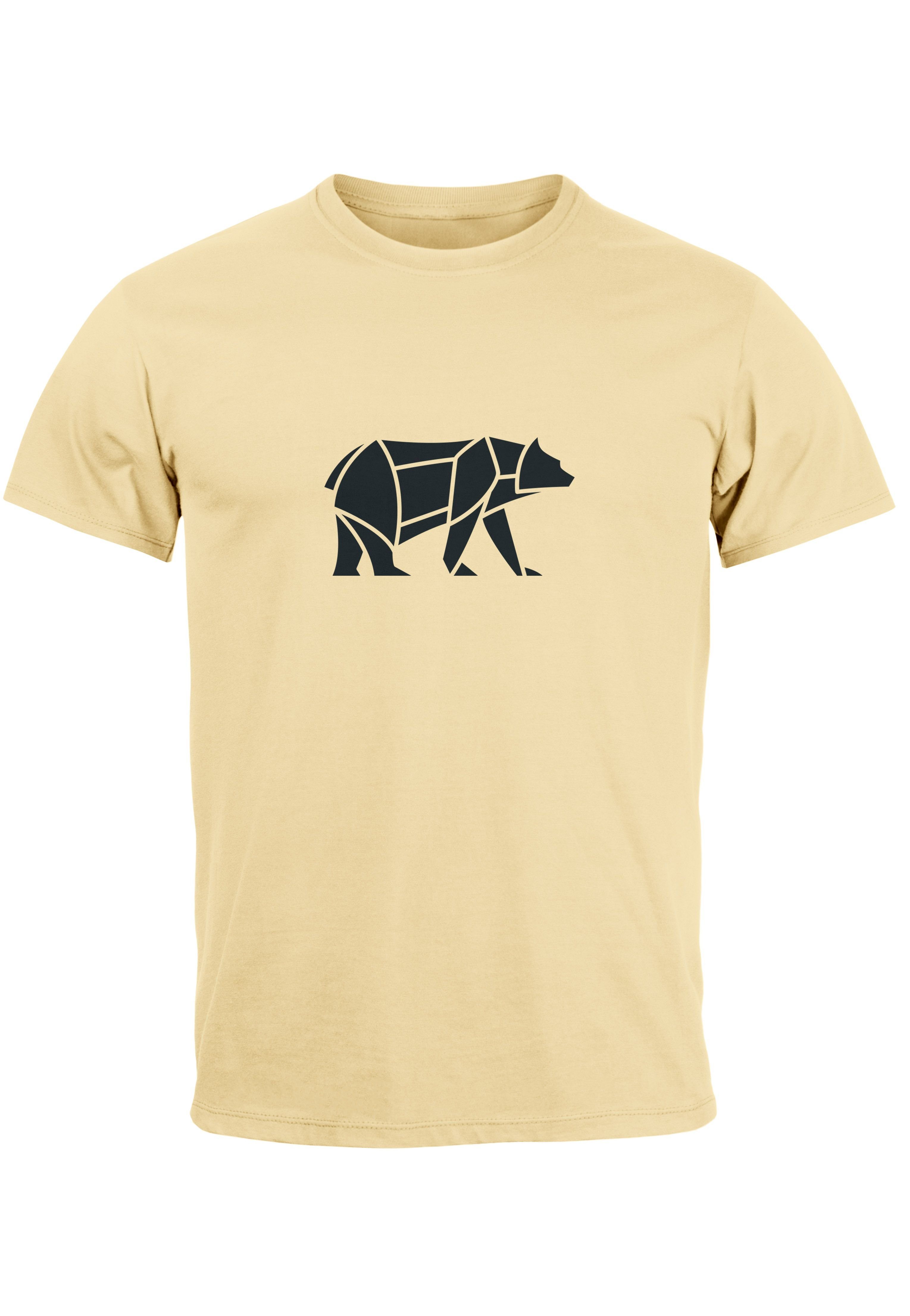 Neverless Print-Shirt Herren T-Shirt Polygon Design Print Bär Bear Tiermotiv Outdoor Fashion mit Print Polygon 1 natur