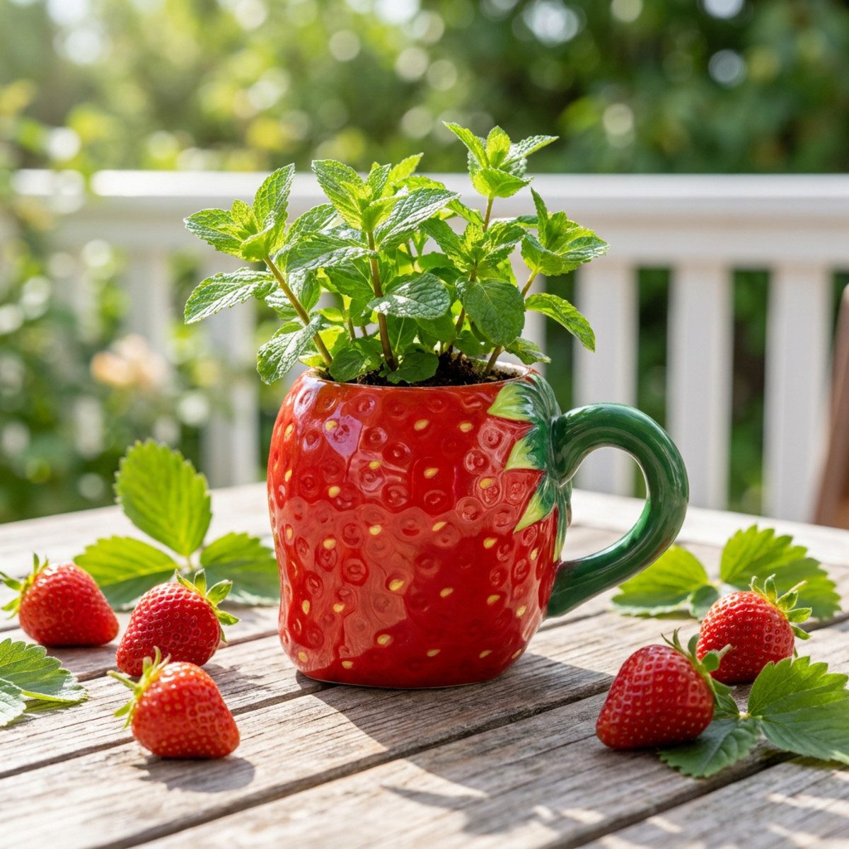 Kaemingk Dekofigur Keramiktasse Erdbeer-Deko Pflanztopf Deko-Geschenk 10cm Ø6,5cm – Bild 2 von 5