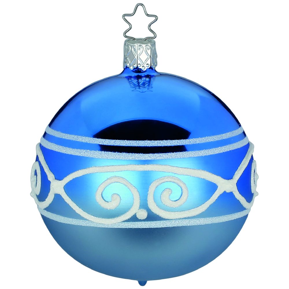 INGE-GLAS® Christbaumschmuck Ornamental Border Ø 8cm brillantblau (1-tlg), mundgeblasen, handbemalt