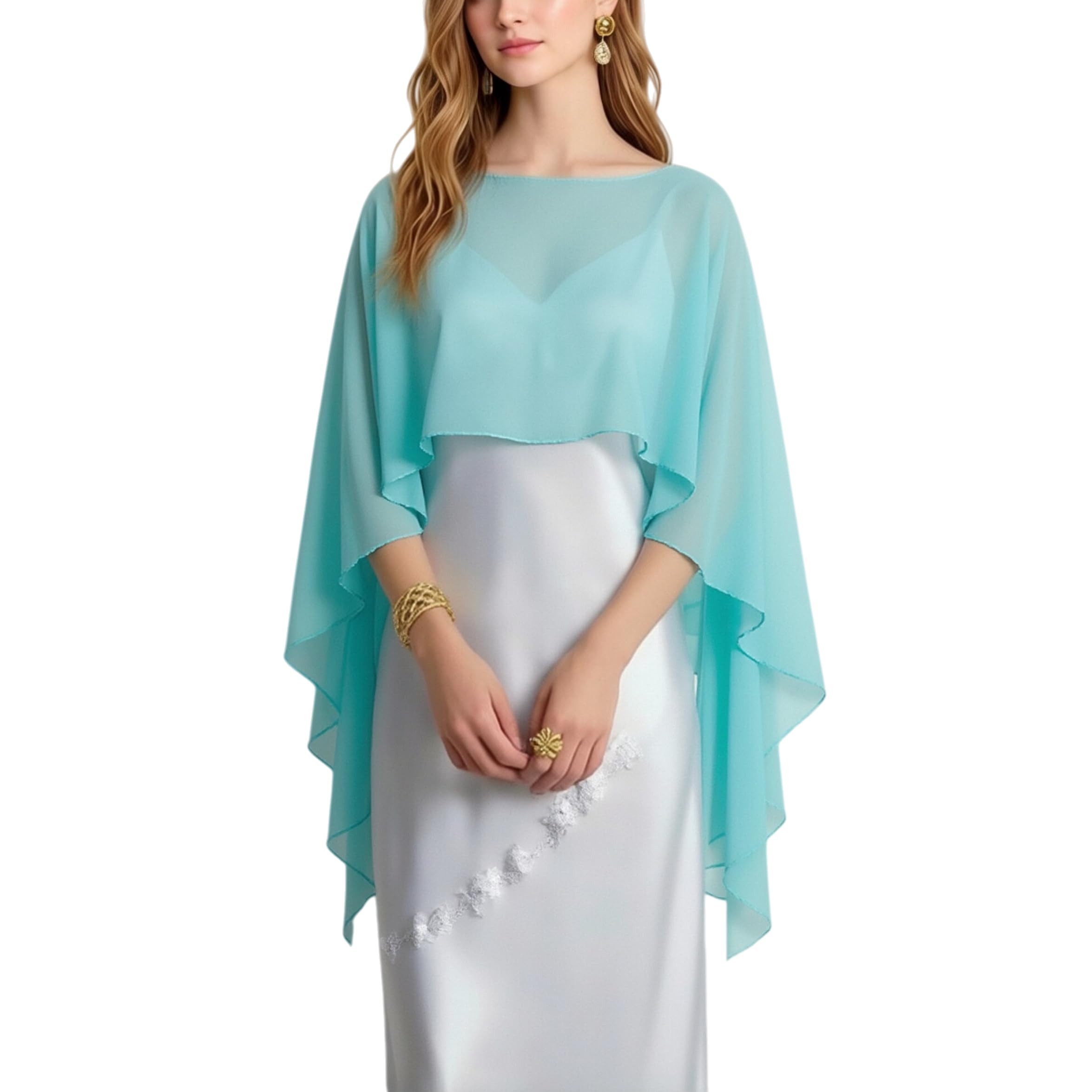 nsihing Bolero Damen Chiffon Cape Schals für Hochzeitskleider Elegantes Bankett Capelets für Hochzeit Braut Abendkleid Brautkleid Sommer