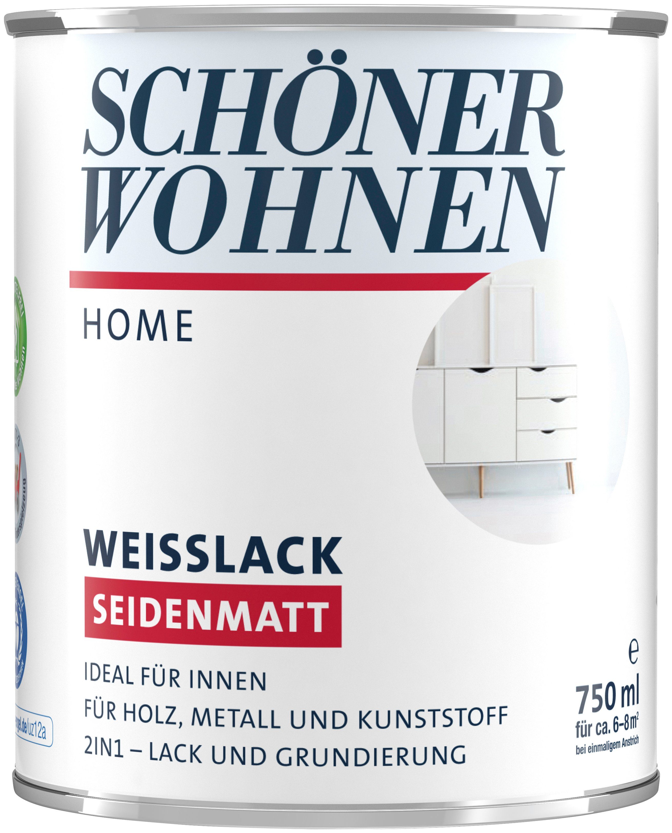 SCHÖNER WOHNEN FARBE Weißlack Home Weißlack, 750 ml, weiß, seidenmatt, ideal für innen