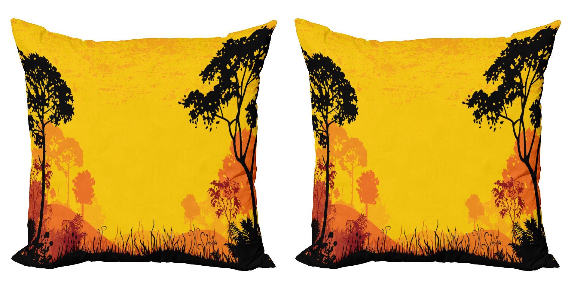 Kissenbezüge Modern Accent Doppelseitiger Digitaldruck, Abakuhaus (2 Stück), Gelb Schwarz Wald bei Sonnenuntergang