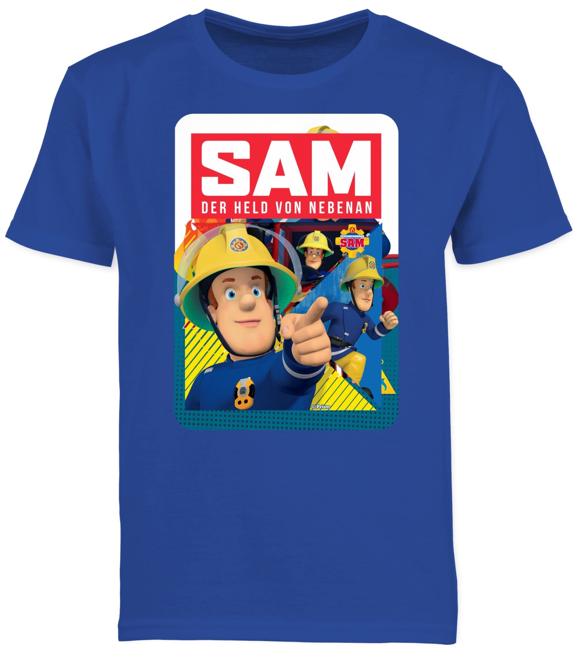 T-Shirt von Jungen 02 Shirtracer Feuerwehrmann Sam Sam Held Royalblau nebenan der