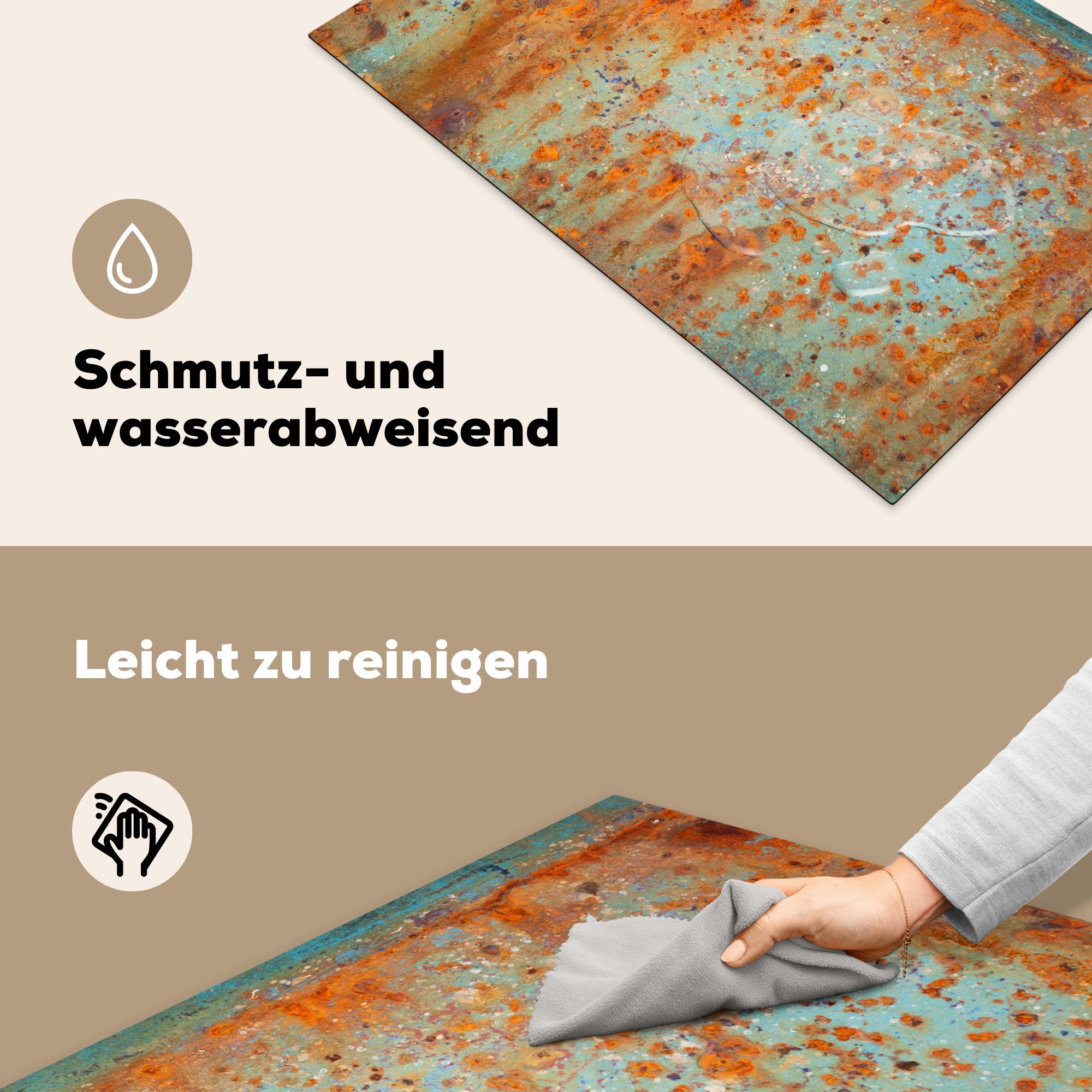 mit cm, rostiger Ceranfeldabdeckung 81x52 küche, Vinyl, für Altes tlg), Schutz die MuchoWow Struktur, (1 Boot Herdblende-/Abdeckplatte Induktionskochfeld