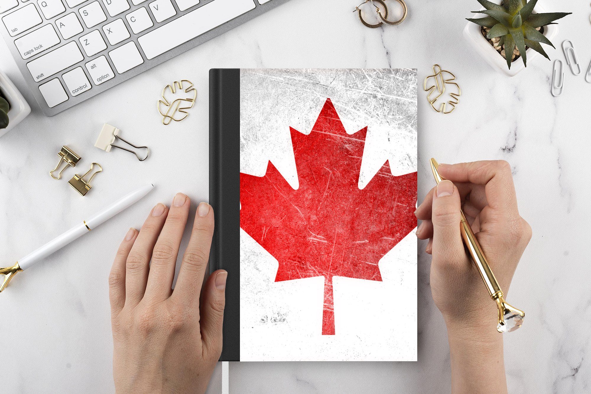 MuchoWow Notizbuch Flagge Kanada Seiten, Haushaltsbuch Notizheft, Tagebuch, 98 Edelstahl, auf Journal, A5, von Merkzettel