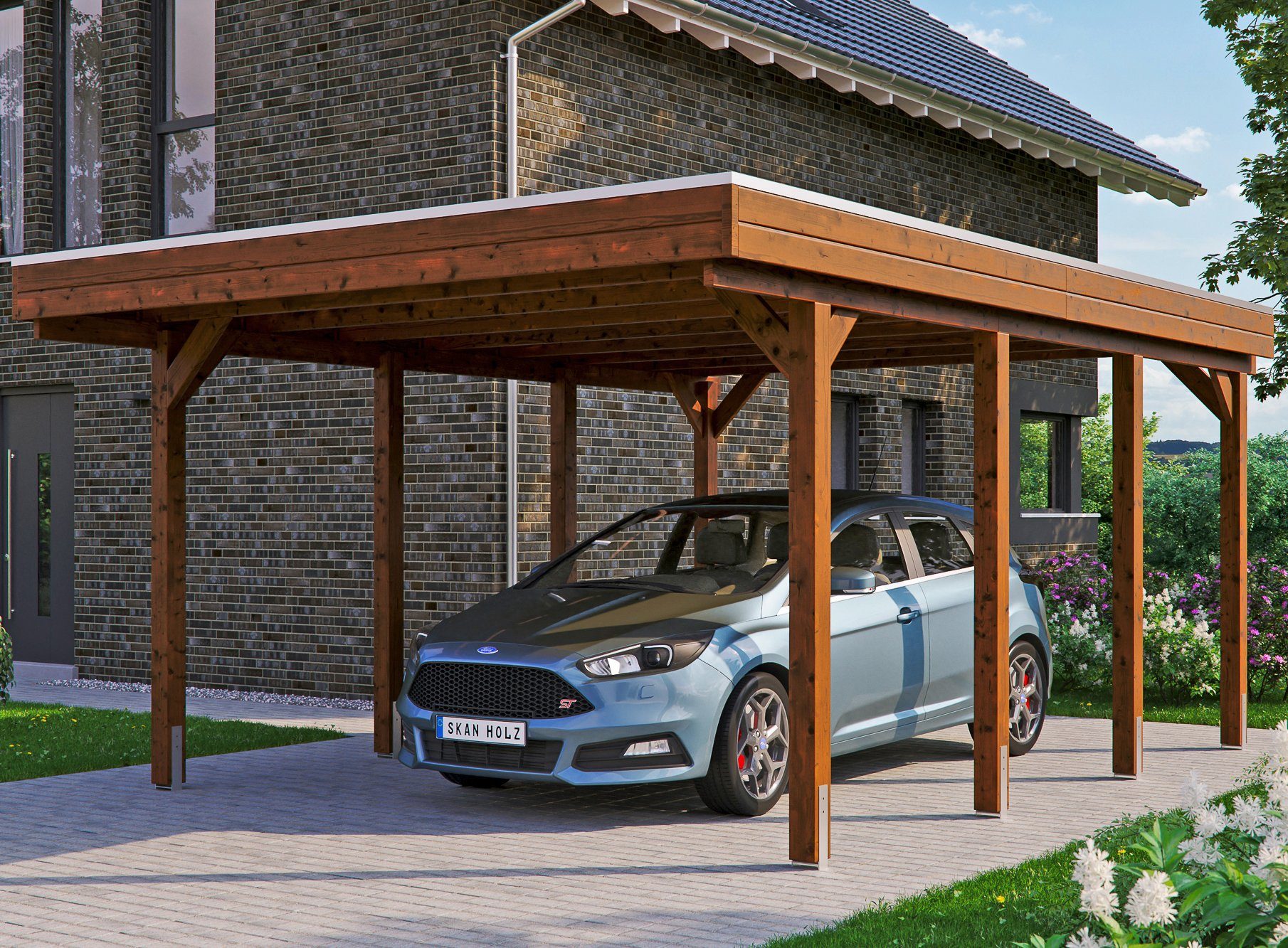 Skanholz Einzelcarport Friesland, BxT: 397x555 cm, 221 cm Einfahrtshöhe braun