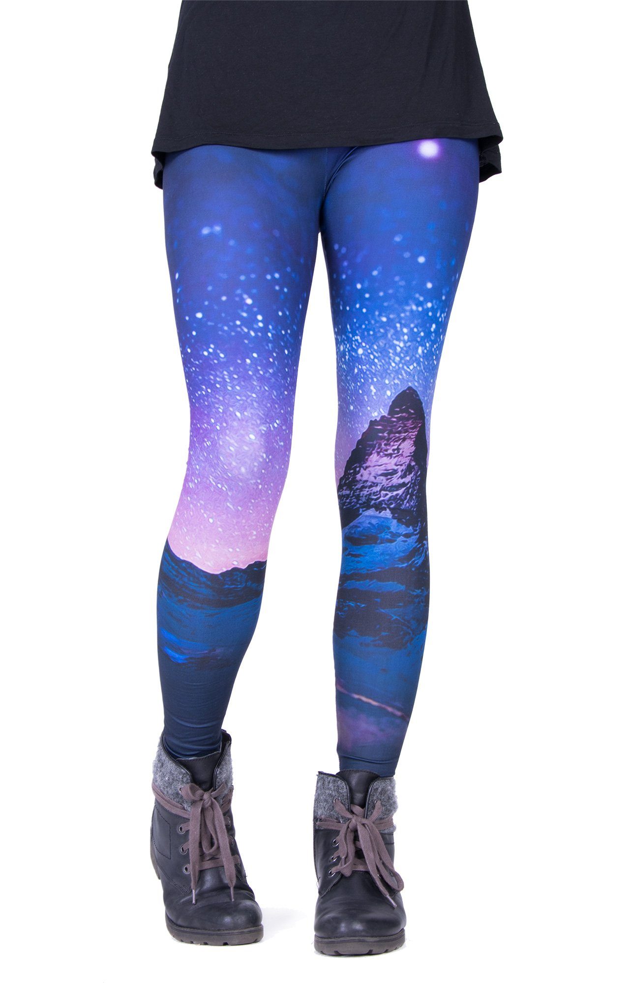 cosey Leggings Festival Leggings mit buntem Allover-Print, 2 Größen (XS–S & M–L) (34/XS bis 36/S) Space Landscape