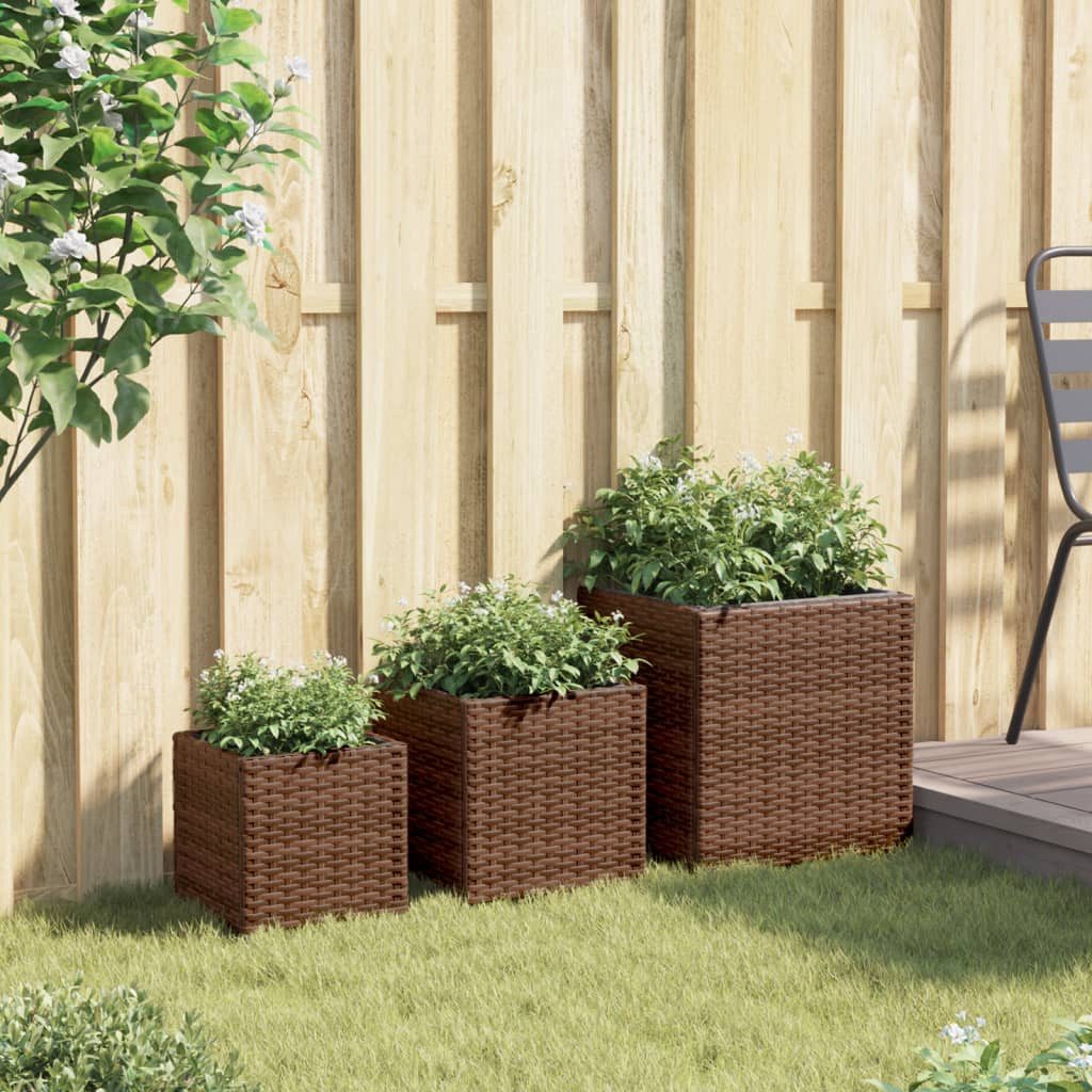 vidaXL Blumentopf Pflanzkübel 3 Stk. Braun Poly Rattan (1 St)