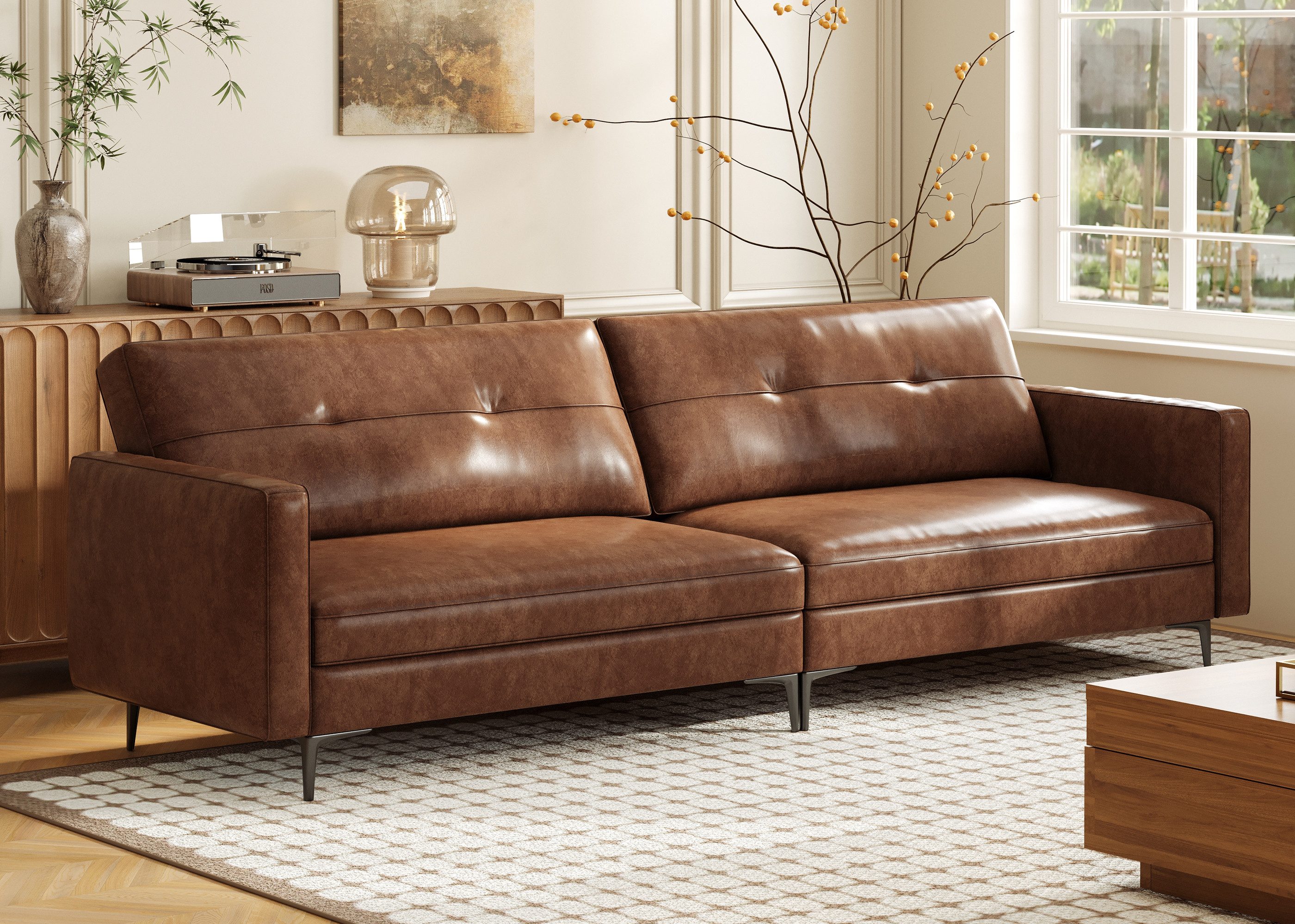 oleyluckidea Big-Sofa Vintage 3-Sitzer Sofa aus Kunstleder Braun, Set günstig online kaufen