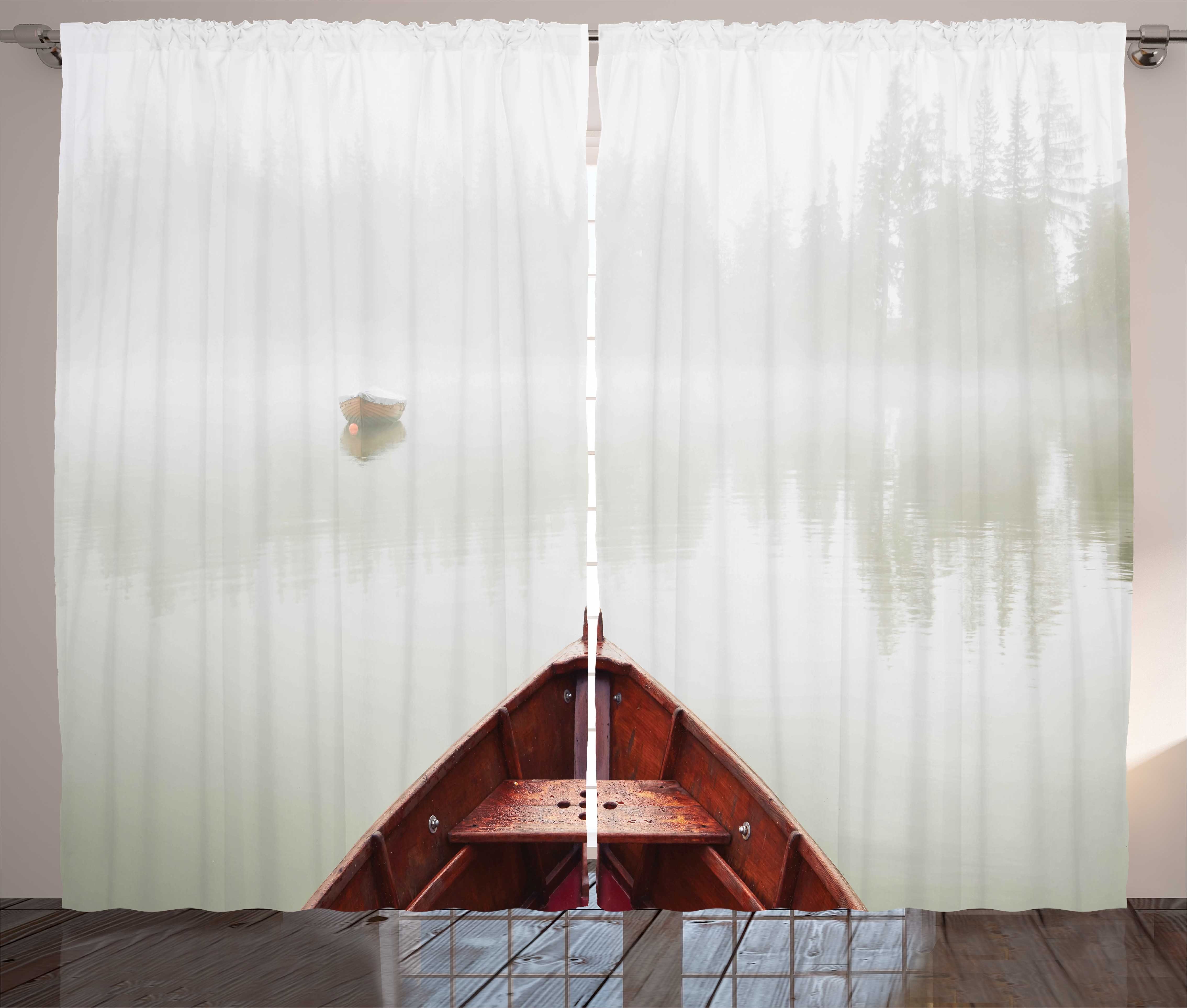 Gardine Schlafzimmer Kräuselband Vorhang mit Schlaufen und Haken, Abakuhaus, Nebel Boot auf dem See im Morgennebel