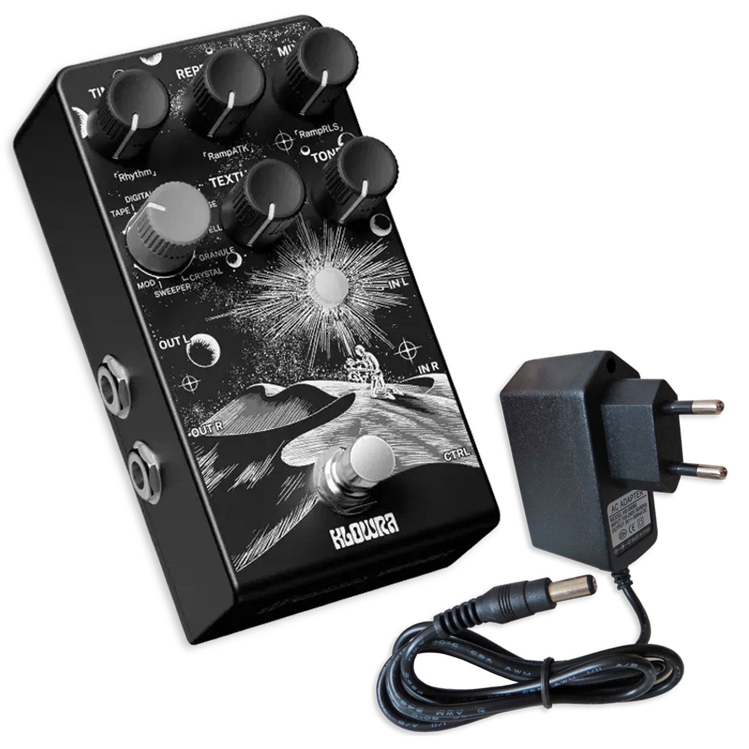 Klowra E-Gitarre Klowra Effektgerät Everlast Delay Pedal mit Netzteil, Effektgerät, Vorteils-Set mit Netzteil