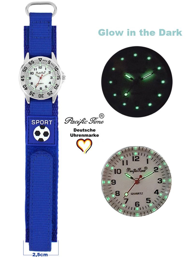 Pacific Time Quarzuhr Kinder Armbanduhr Fußball Stoffarmband Klettverschluß, Gratis Versand