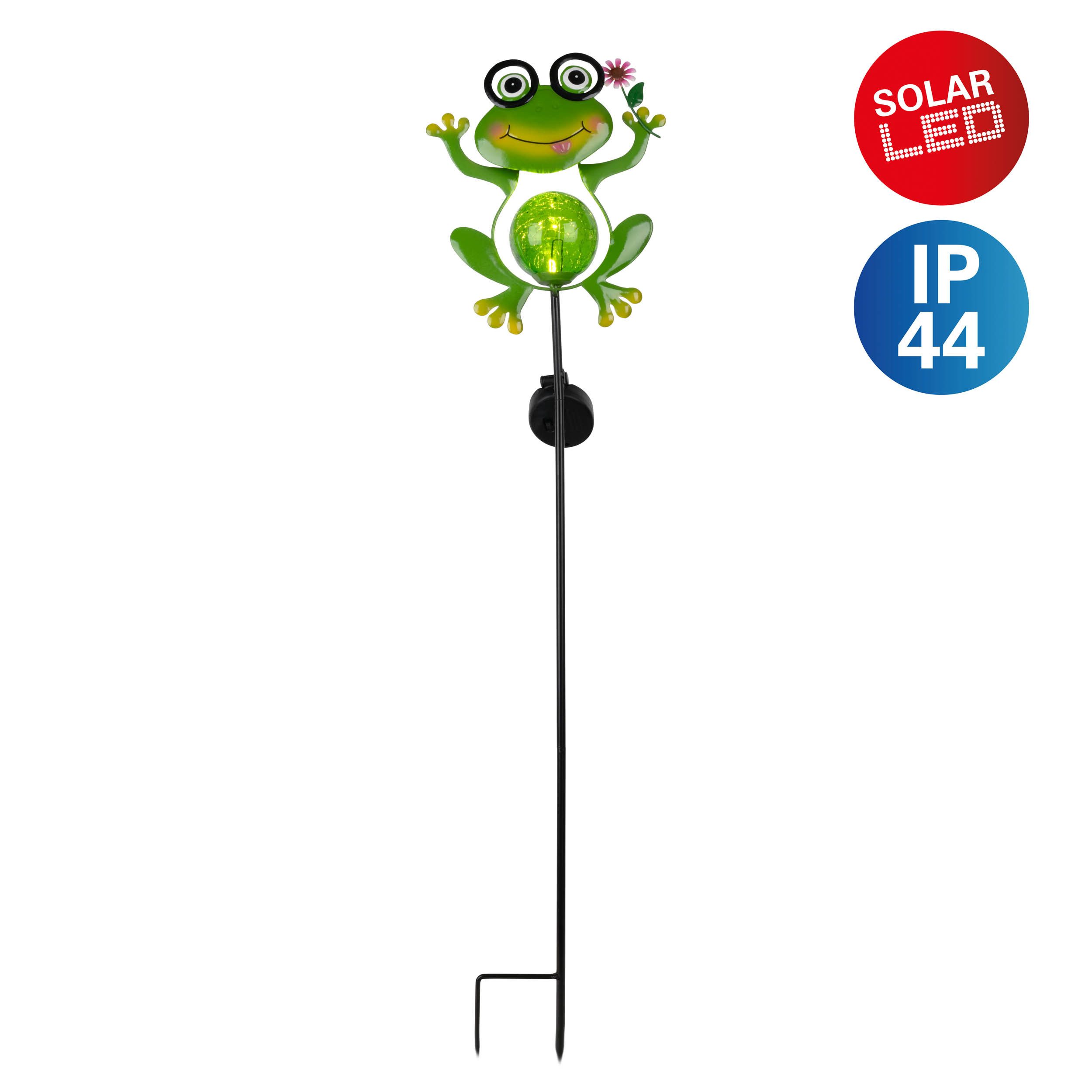 näve LED Solarleuchte Froggy, LED fest integriert, Warmweiß, Erdspieß Frosch mit Blume, grün, H: 90cm, warmweiß, 6-8h Leuchtdauer