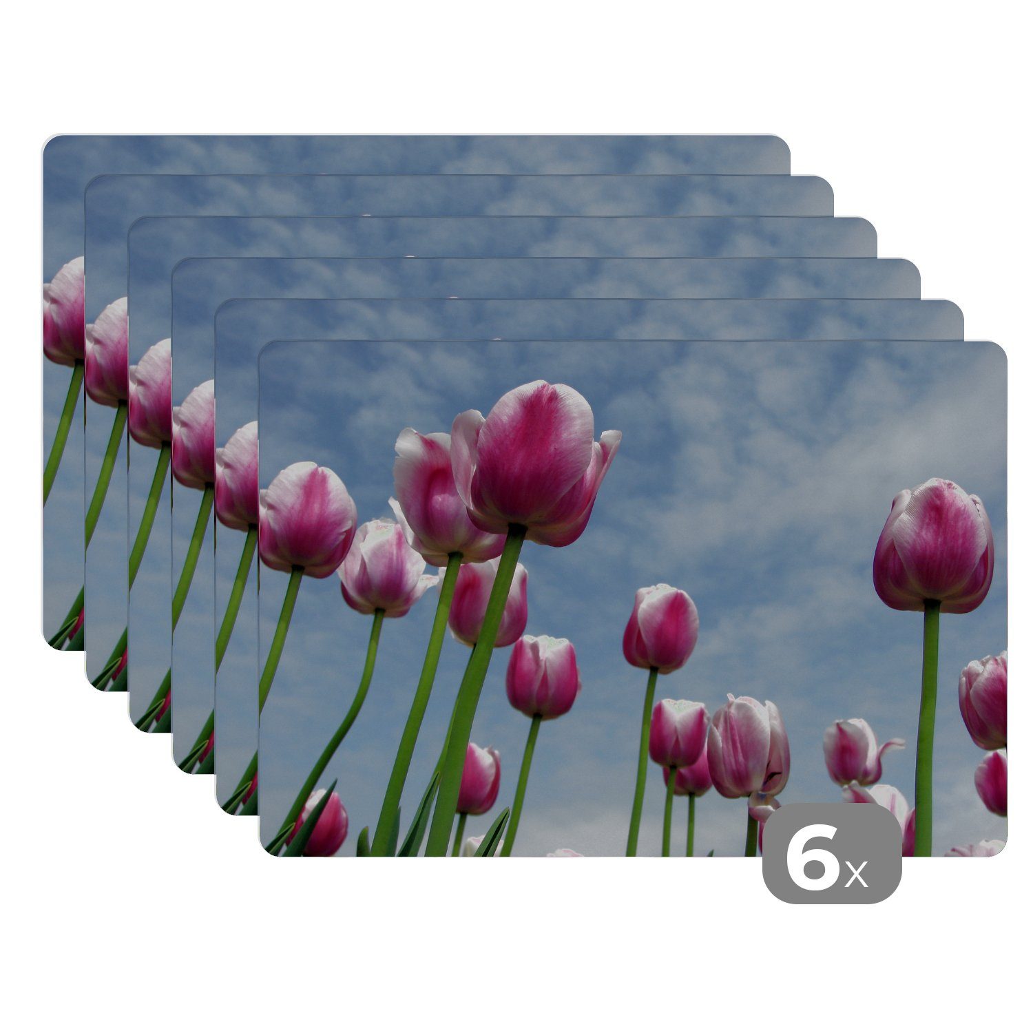 Platzset, Tulpen für blauen Himmel, MuchoWow, (6-St), Platzset, Platzdecken, Platzmatte, Tischmatten, Schmutzabweisend | Tischsets