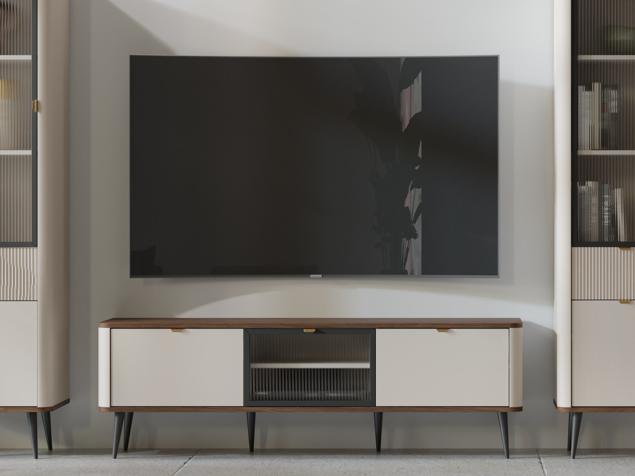 Compleo TV-Schrank mit Glastüren LILIA, Japandi design, dreitürig, Fernsehm günstig online kaufen