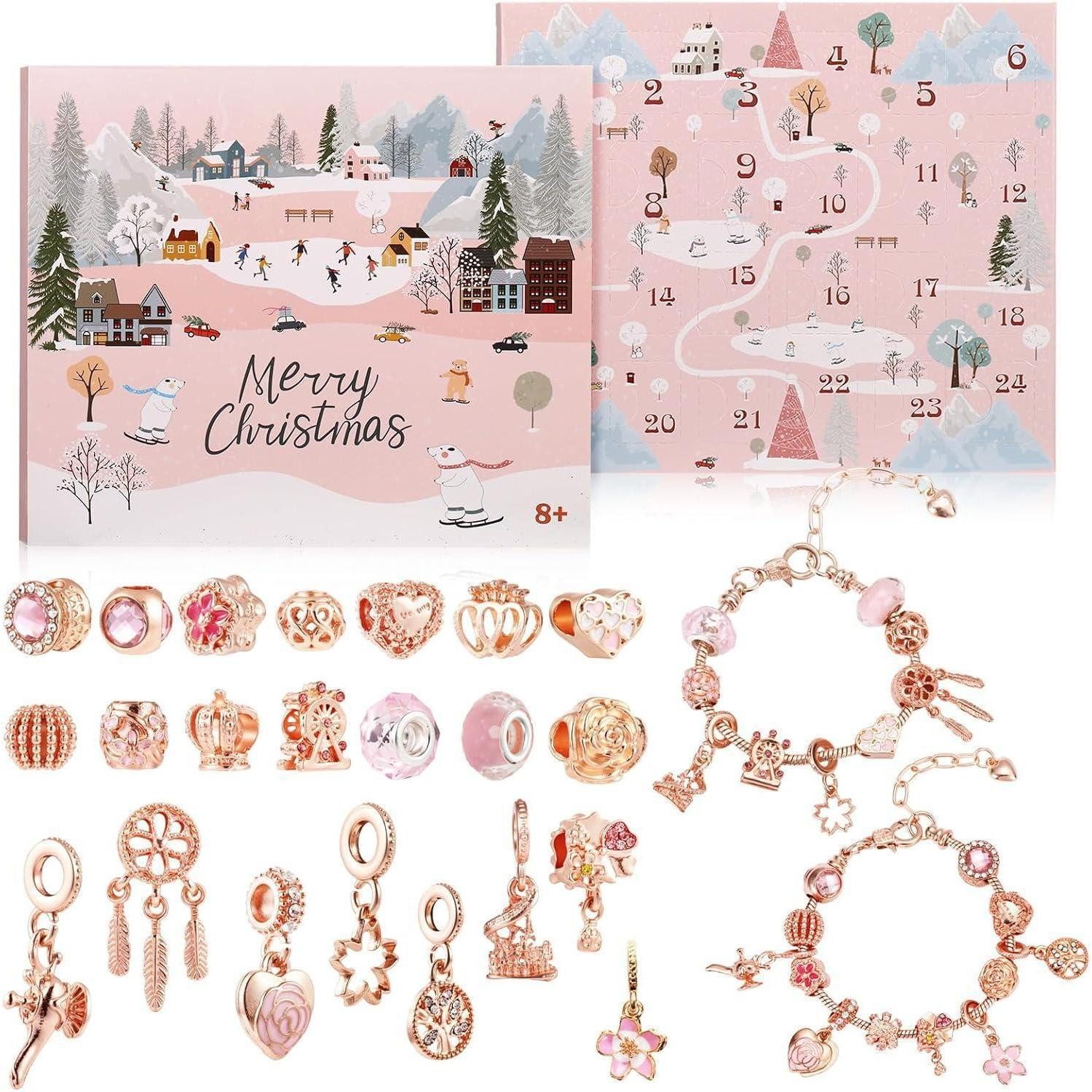 LuxusKollektion Schmuck-Adventskalender Adventskalender Schmuck Armband 24 Charms Rosegold für Damen Mädchen