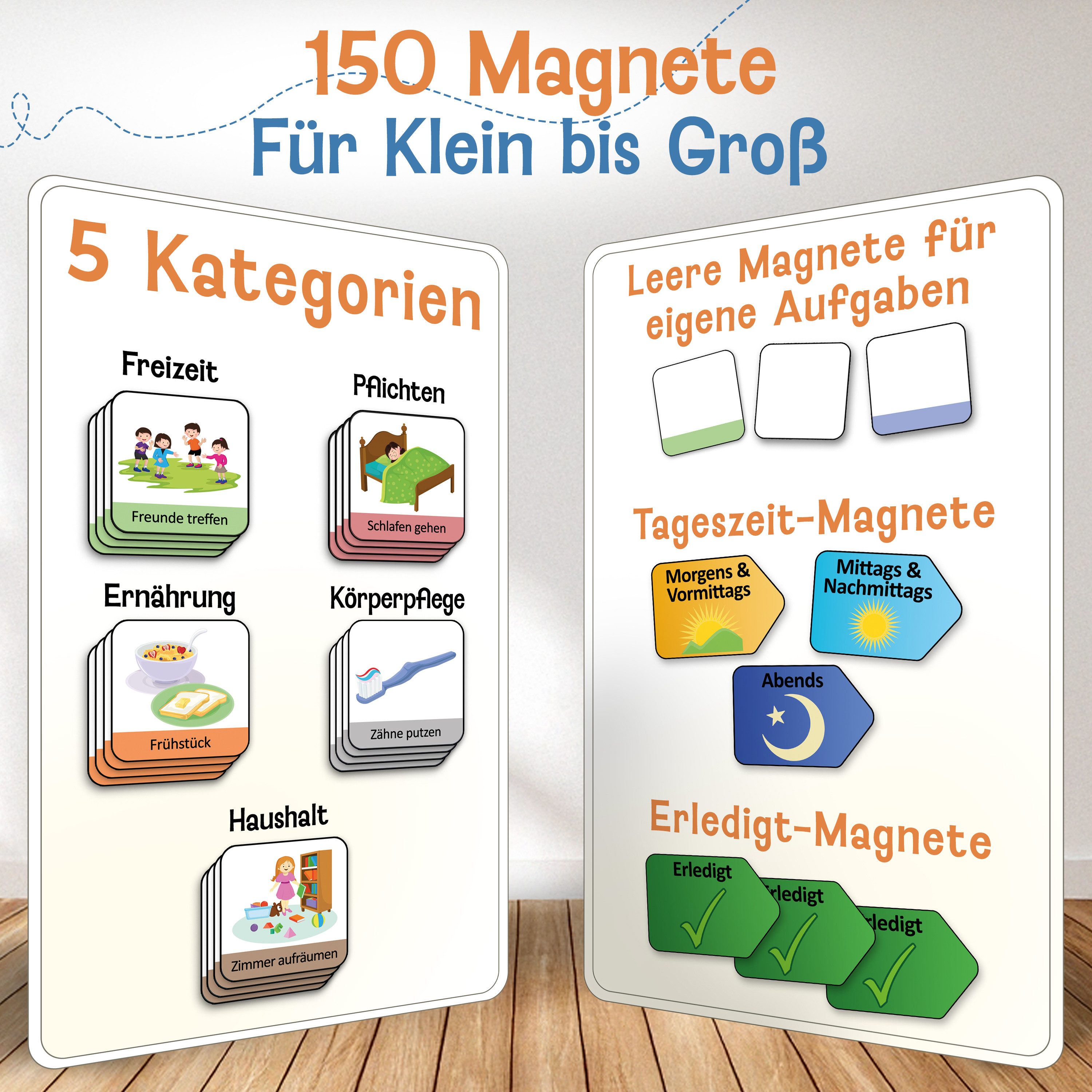 Likarto Lernspielzeug Magnet-Set für Tagesplaner, 150 Magnete zur Tagesplanung, Für alle magnetischen Oberflächen