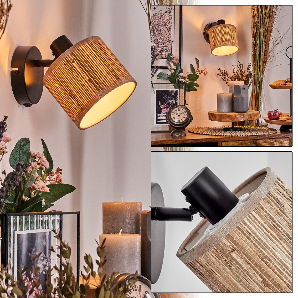 hofstein Wandleuchte verstellbare Wandlampe aus Metall/Seegras günstig online kaufen