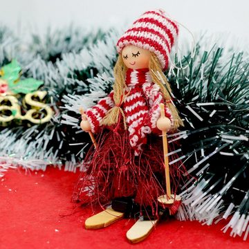 CALIYO Dekofigur 6X Weihnachts-Skipuppen für den Weihnachtsbaum (6 St), Bezaubernde Christbaum-Figuren Anhänger als Weihnachtsschmuck