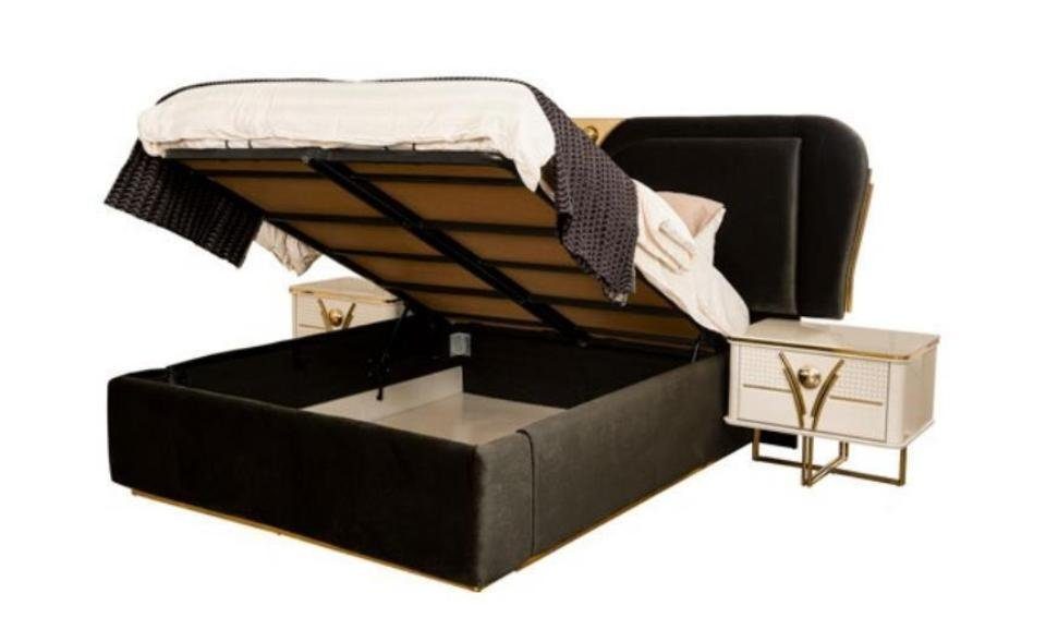 Bett Garnitur / Nachttische 2x Grau / Schlafzimmer (Bett Modern Doppelbett JVmoebel Kleiderschrank), Set Luxus Schlafzimmer-Set, 4tlg
