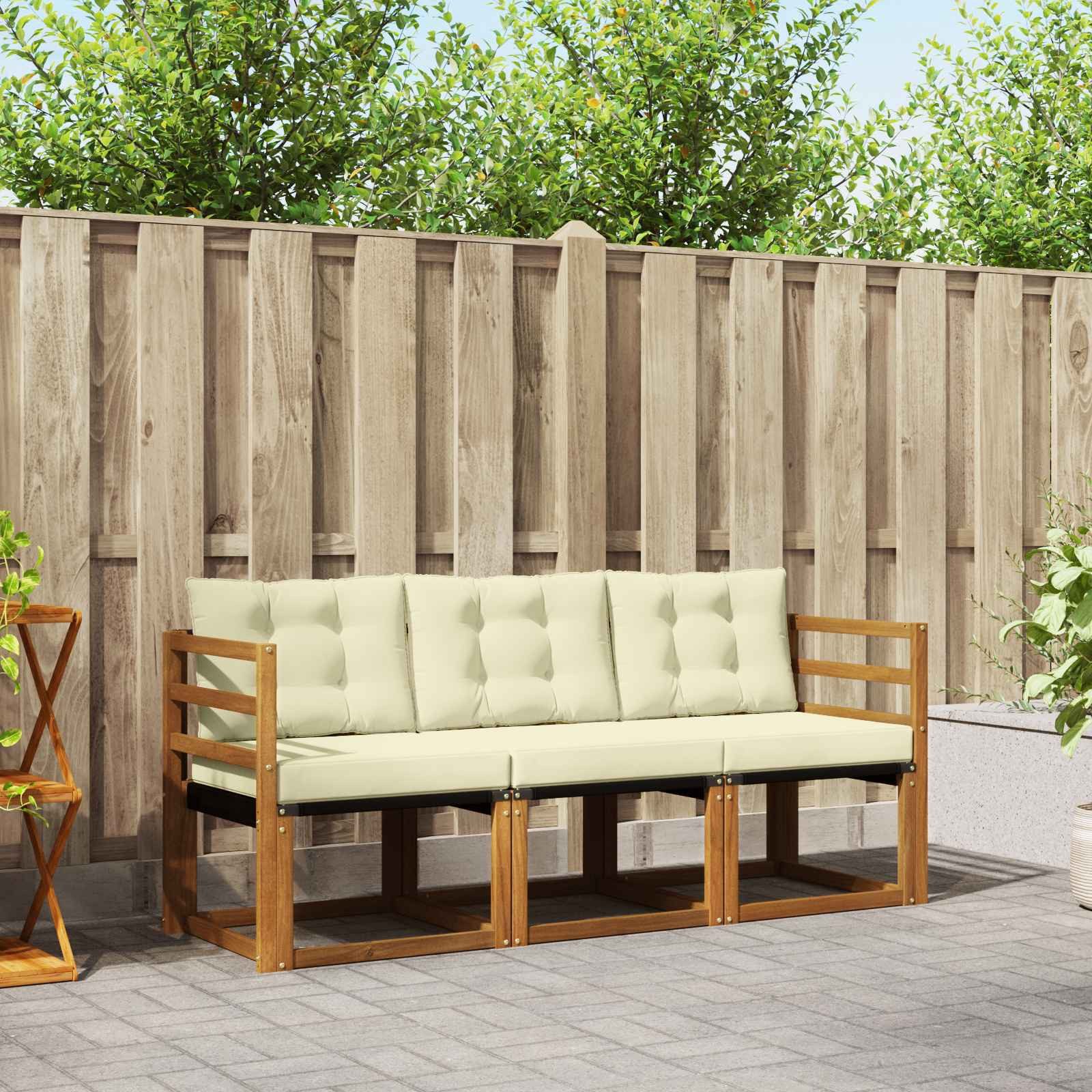 vidaXL Gartenlounge-Set Outdoor-Sofagarnitur 3 Stk. Natur und Creme, (3-tlg)