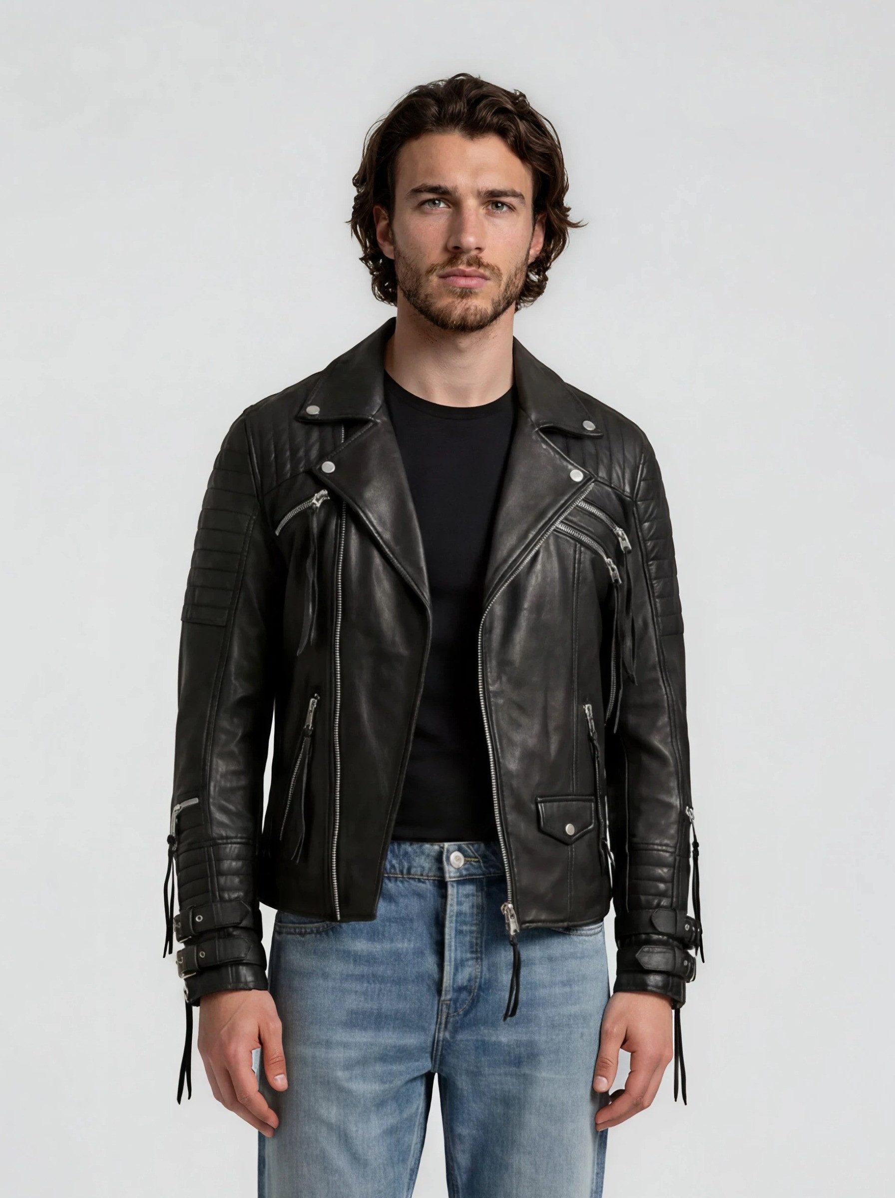 trueprodigy Lederjacke Jackson mit Absteppungen und Zippern